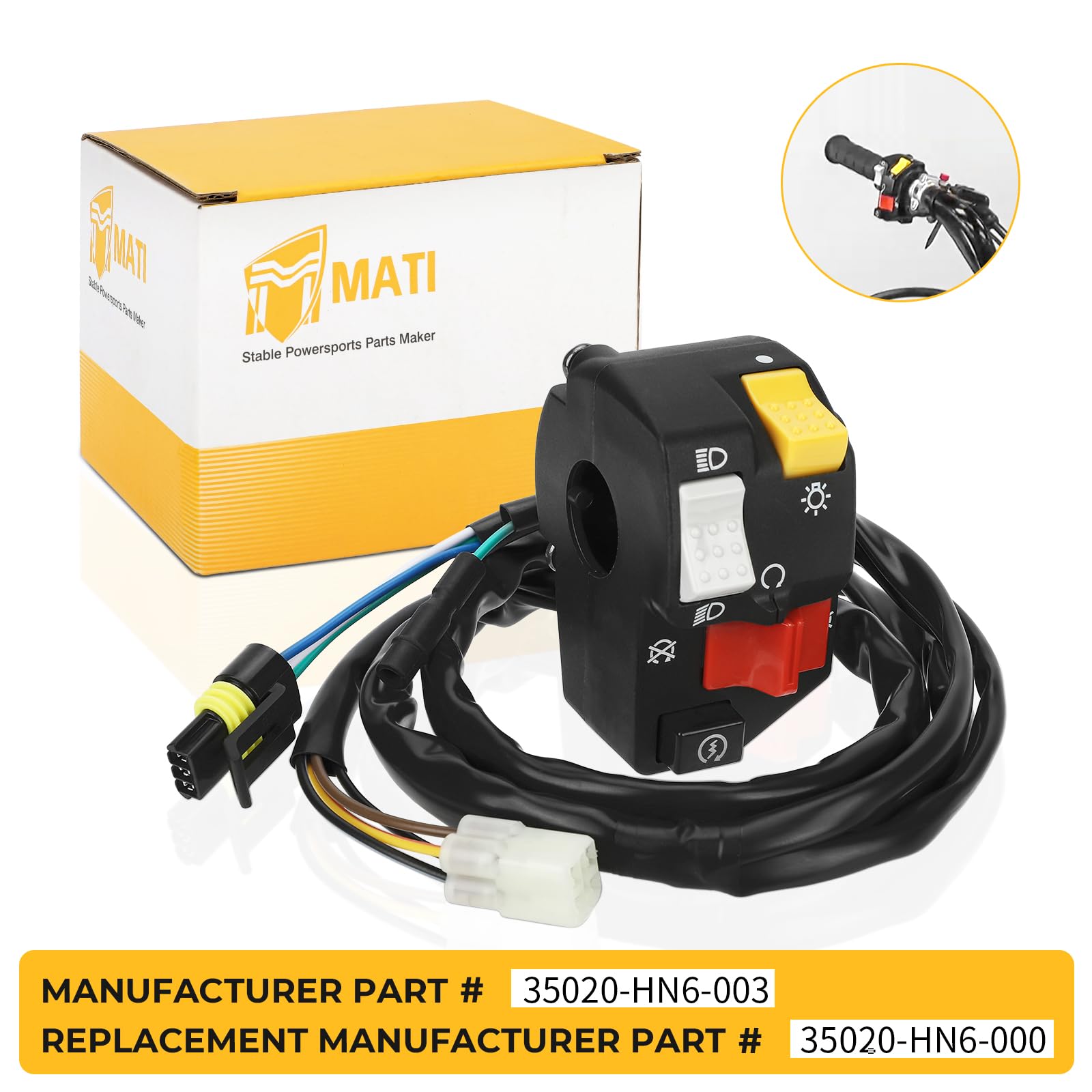 M Mati Left Handlebar Start Stop Headlight Switch For Honda Atv Trx250Ex Sportrax 250Ex 2001-2005 35020-Hn6-003