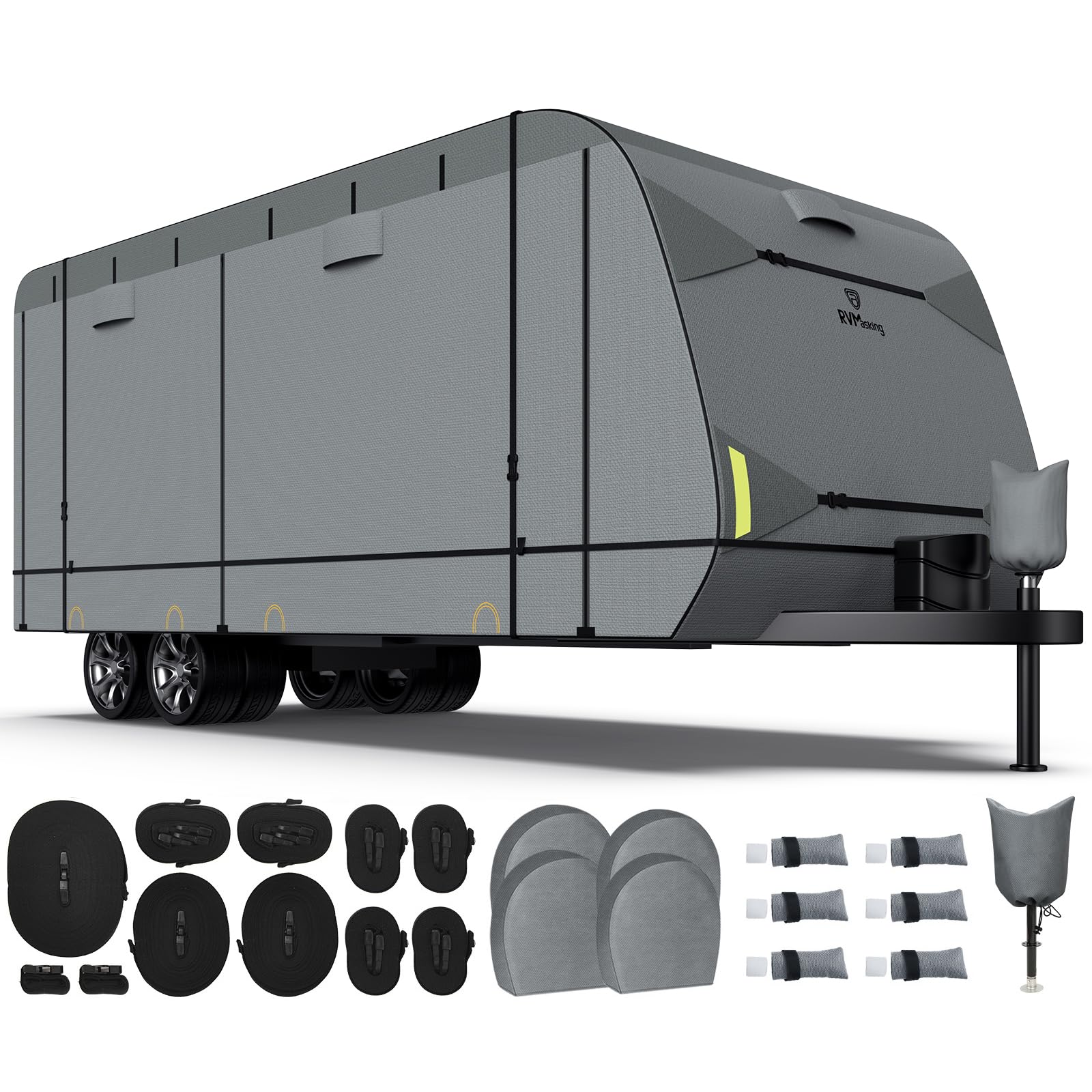 Rvmasking Rv Cover, Heavy Duty 7 Layers Travel Trailer Cover With 4 Tire Covers For 15'1''-18', Windproof Rip-Stop Anti-Uv Campe