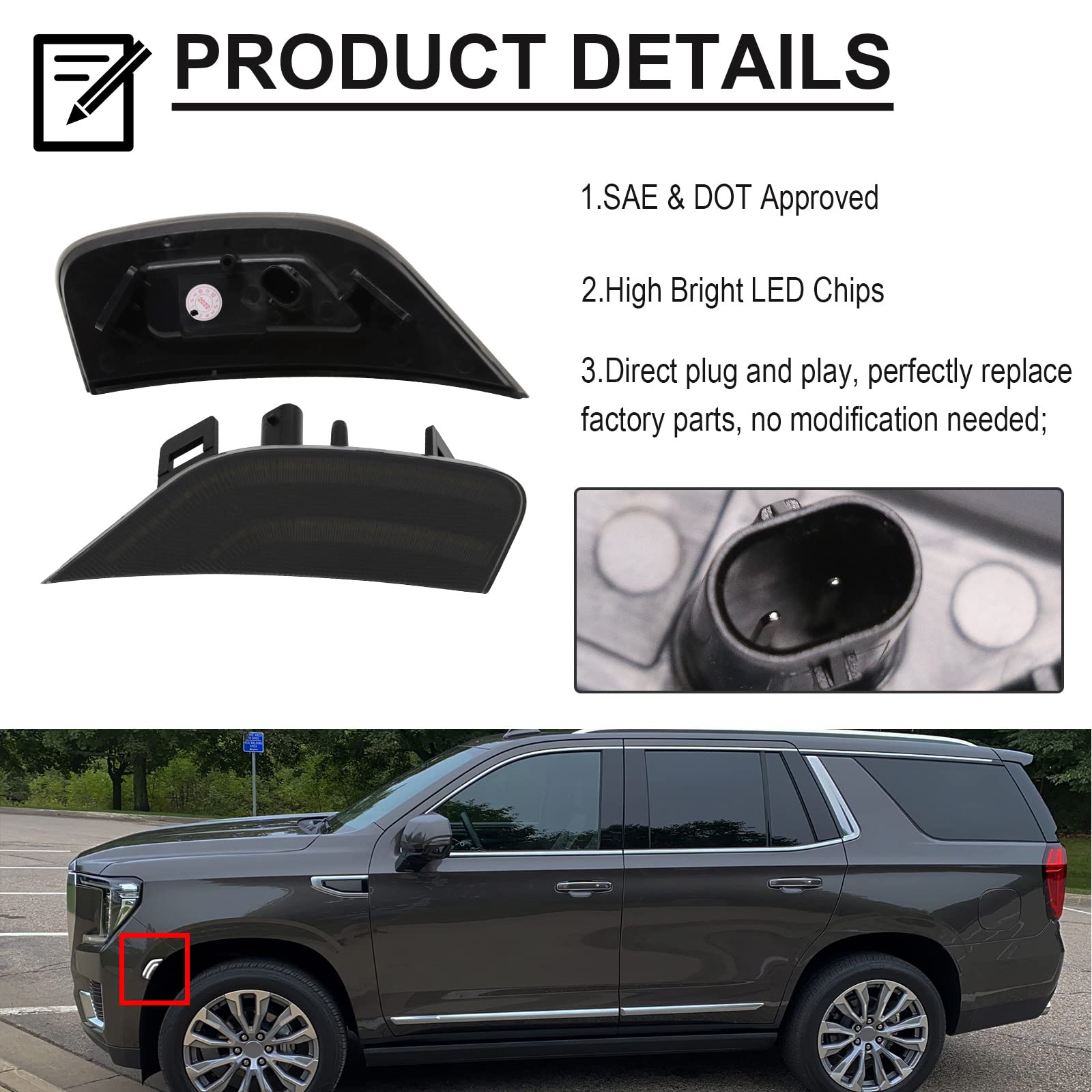 Mynoway Smoked Lens Led Side Marker Lamp Compatible With 2021-2023 Yukon/Yukon Denali/Yukon Xl/Tahoe/Escalade/Suburban/Escalade