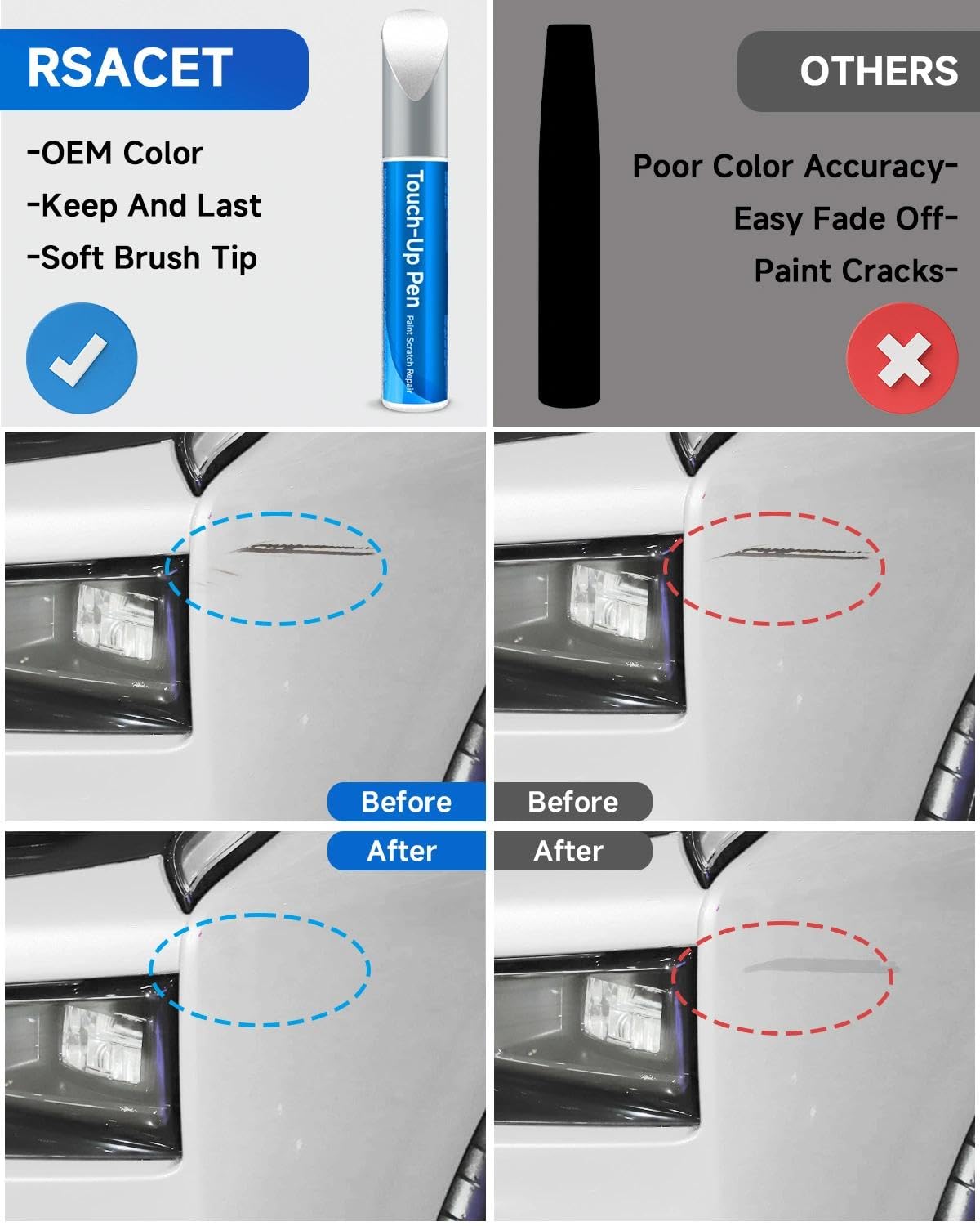 AZ Star White Metallic Tricoat Touch Up Paint Compatible with Ford Exact Match Touch Up Paint Car Scratch Repair