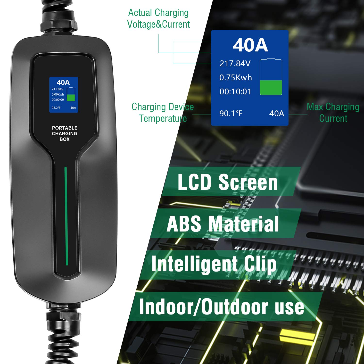 LEFANEV 40Amp EV Charger Level 2,25ft NEMA 14-50 9.6KW Portable Electric Vehicle Charging Station for Electric and Hybrid Vehicl