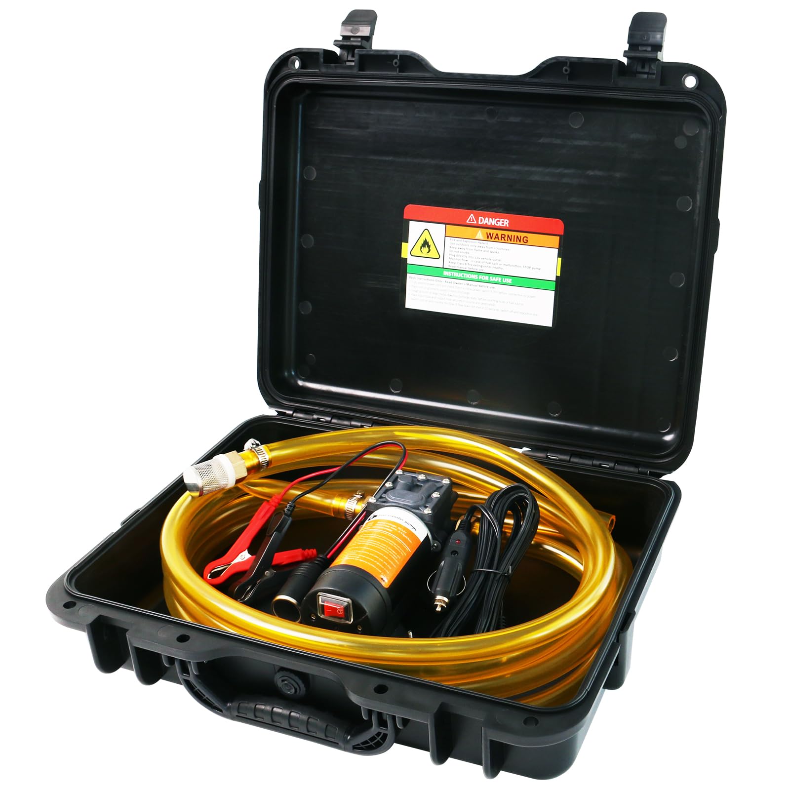 12V Fuel Transfer Pump Set, Moves Up to 120 Gallons of Gas or Diesel Per Hour with 80W DC Motor & Upgraded Carrying Case, Suitab