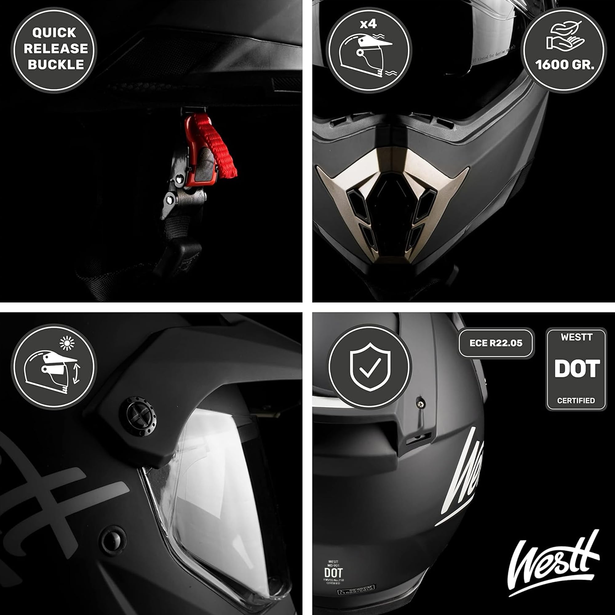 Westt Dual Sport Motorcycle Helmet - Helmets For Adults Motorcycle Dual Visor - Full Face Atv Helmet Dot Dirtbike Motocross Helm