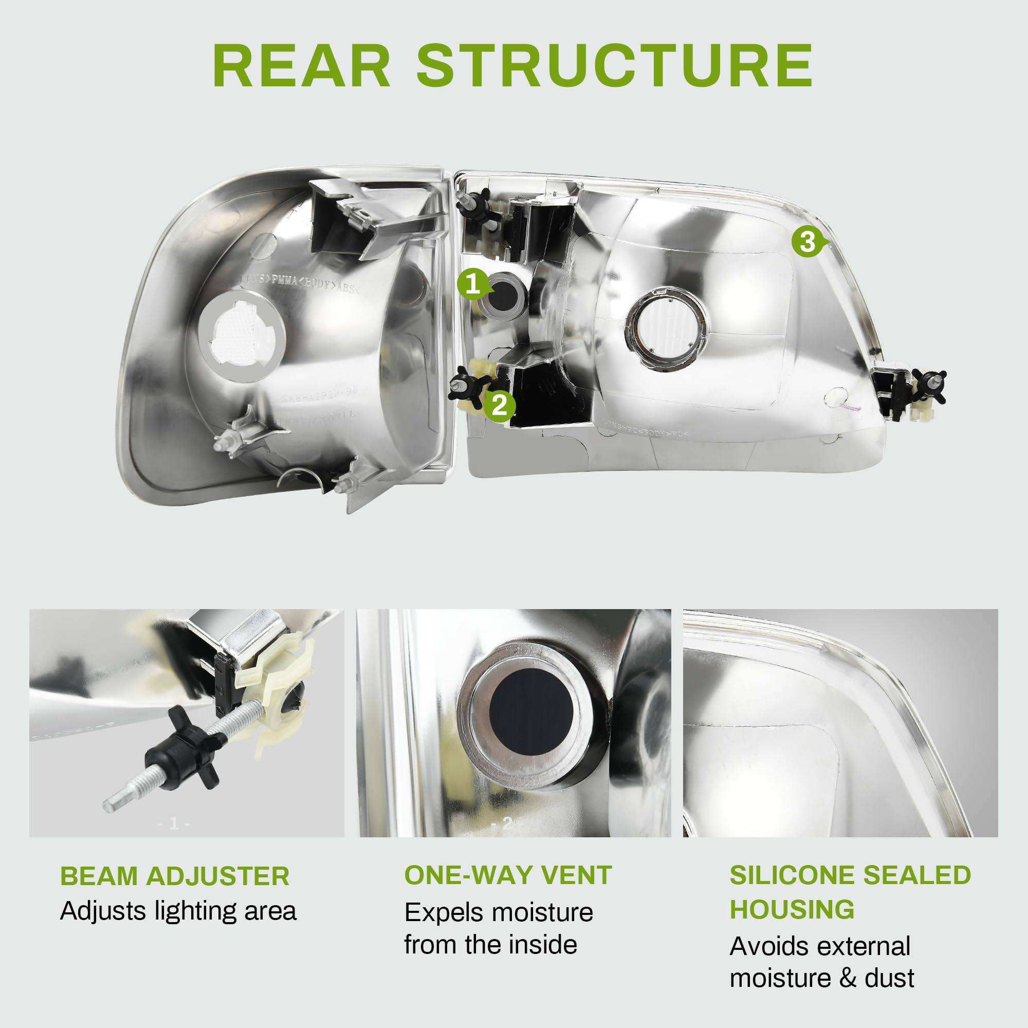 Autosaver88 Headlight Assembly Compatible With 97-03 Ford F-150/97-02 Ford Expedition Pickup Headlamp Replacement Chrome Housing Clear Lens