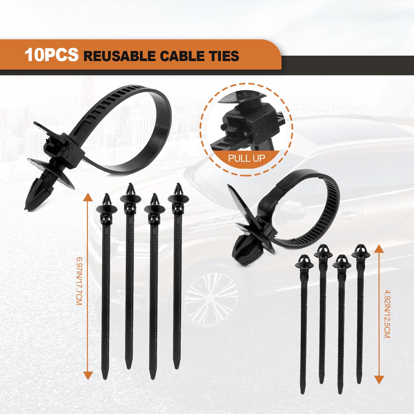 635PCS Auto Fasteners Car Push Retainer Clips Nylon Bumper Fender Rivets, 16 Most Popular Sizes with 10 Cable Ties Fasteners and