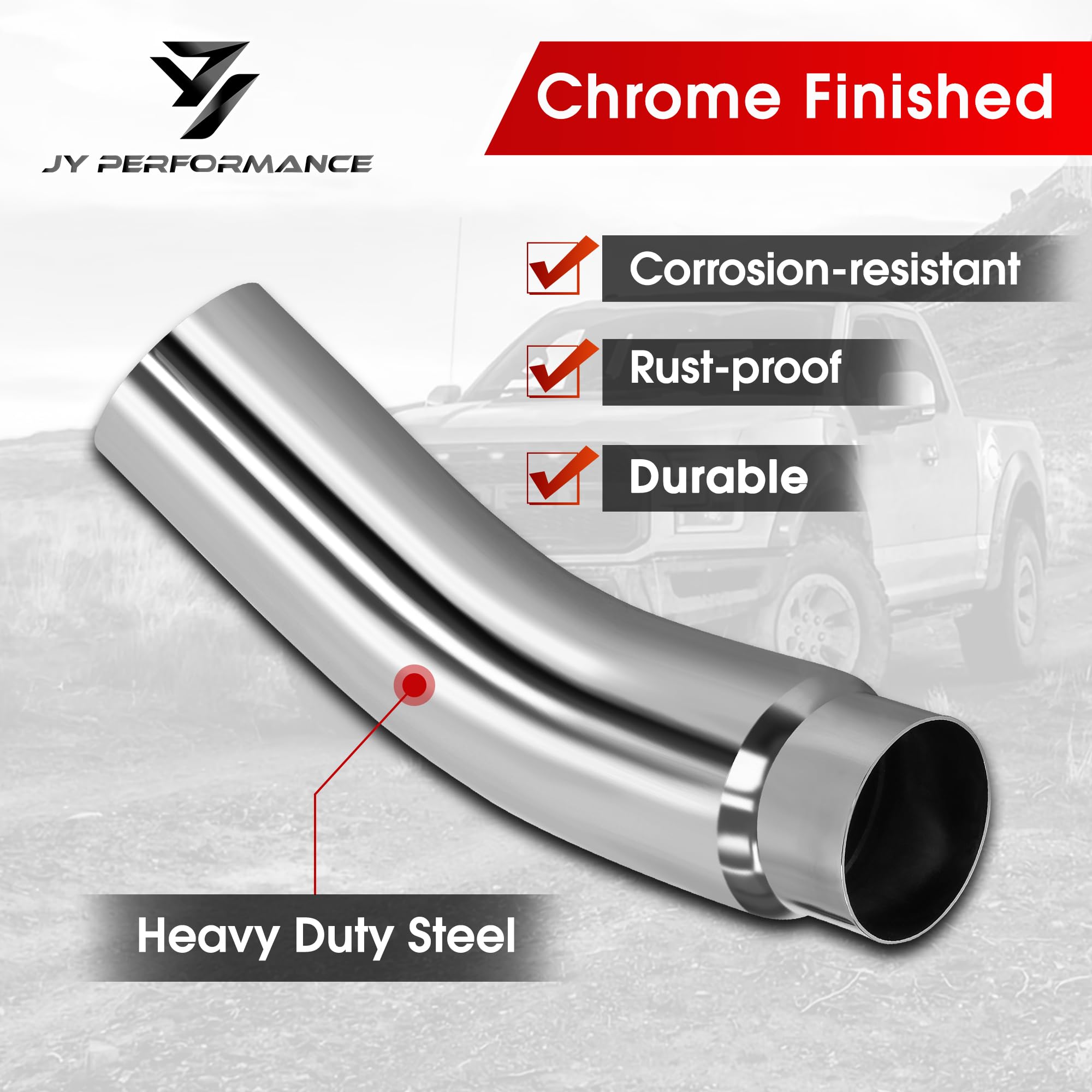 JY PERFORMANCE 4 Inch (ID) Diesel Exhaust Tip Elbow Tip 4'' Inlet 5'' Outlet 23'' Long Chrome Turndown Exhaust Tip