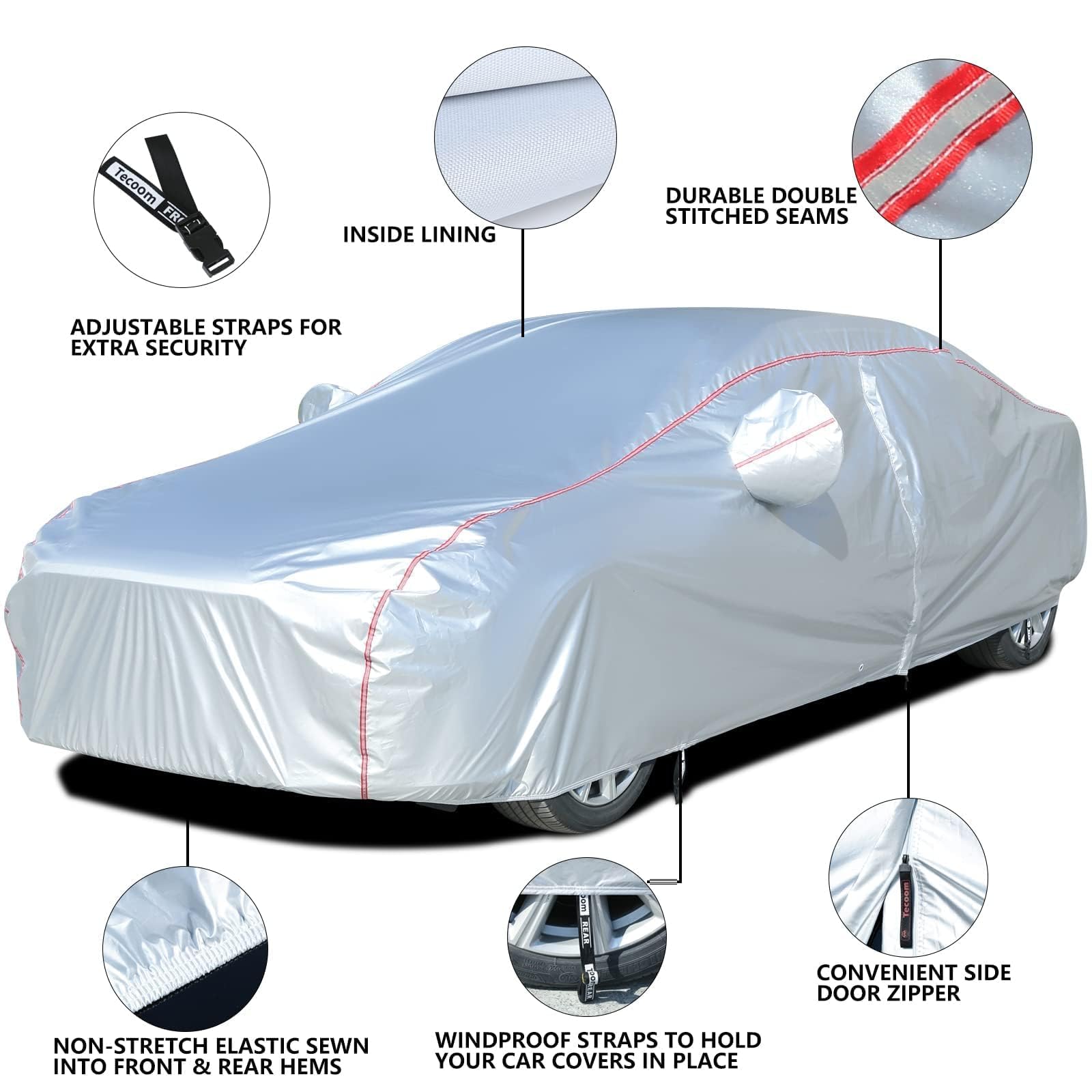 Tecoom Car Covers For Automobiles Door Zipper/Lock Universal Fit Sedan Toyota Camry, Honda Accord, Chevy Malibu, Kia Optima, Hyu