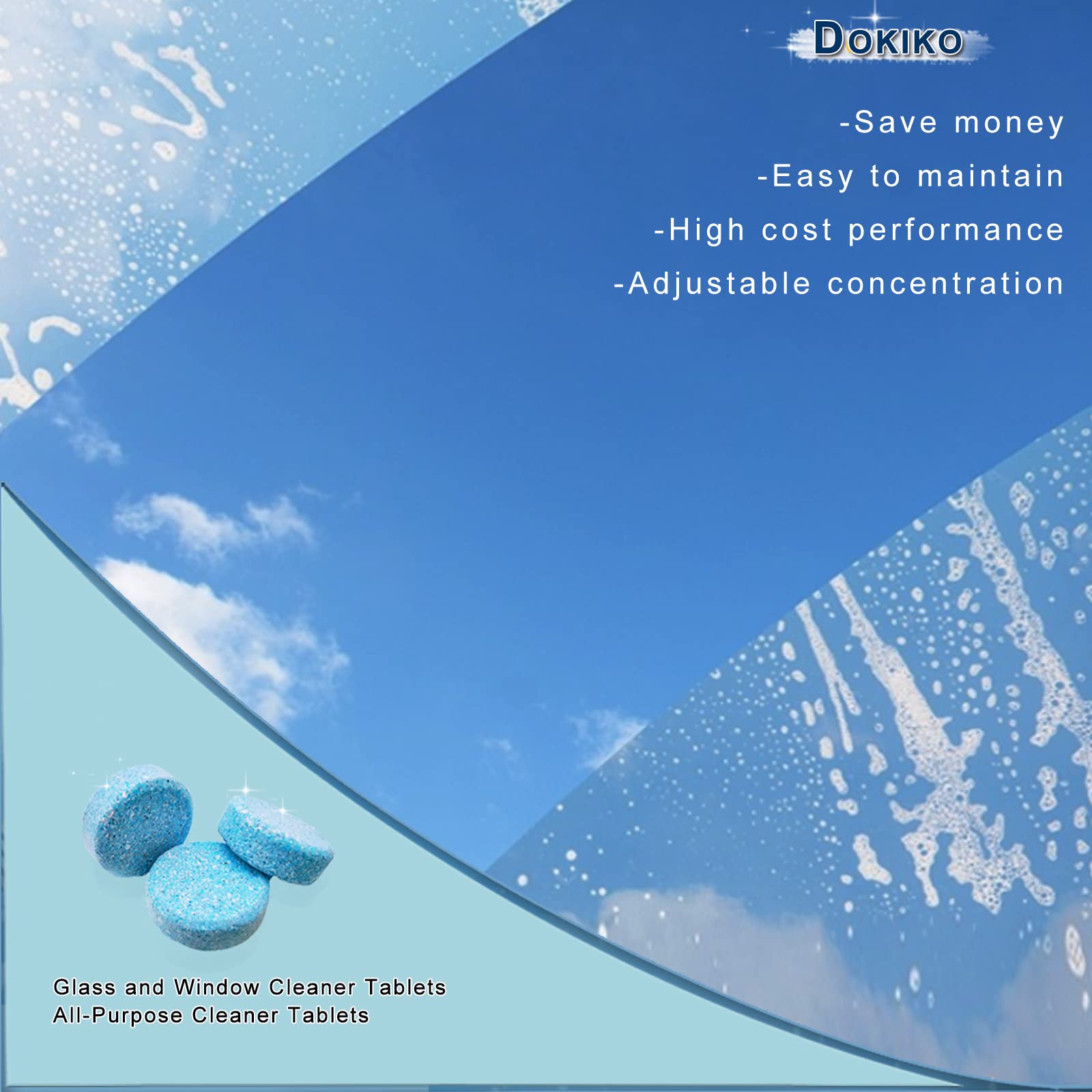 Dokiko 100 Pcs Window Clean Tablets For Cars And Home, Car Windshield Washer Fluid Tablets,Cleaning Glass Surfaces,1 Pack Makes