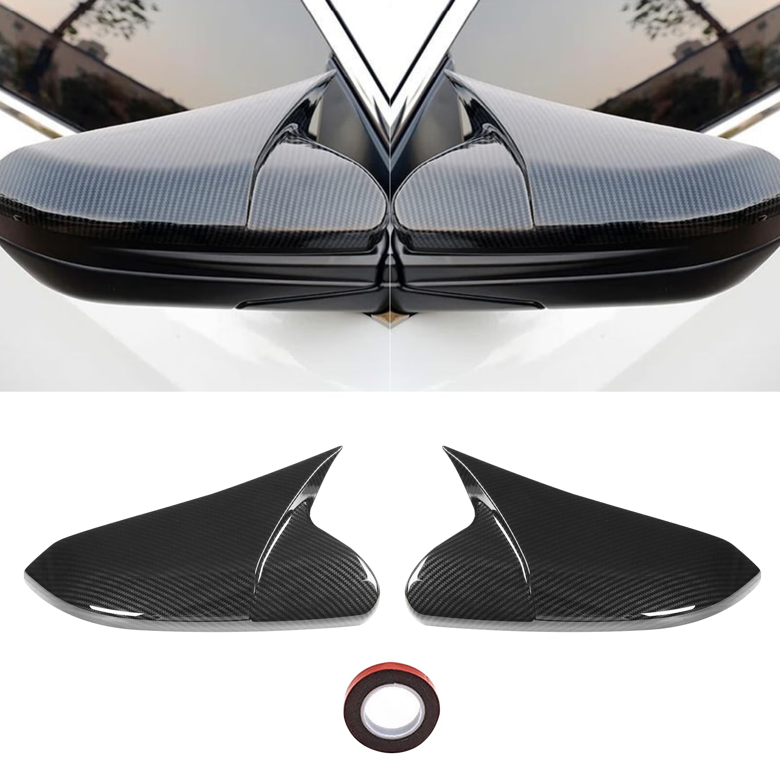 Moonlinks Compatible With 2016-2021 Honda Civic Side Ox Horn Mirror Cover Sticker,Carbon Fiber Lh & Rh Side Door Rearview Mirror