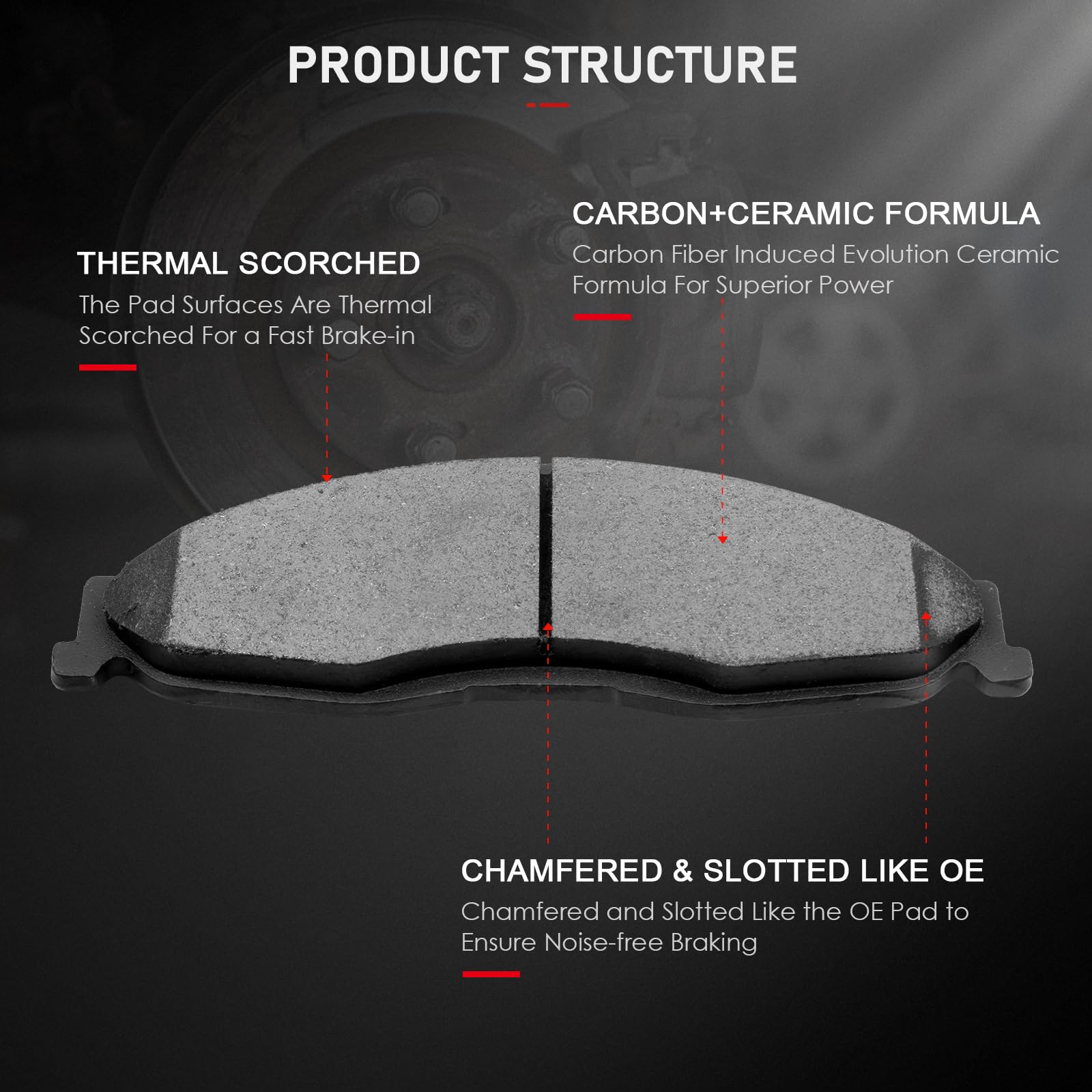 Cciyu D749 D750 Front & Rear Disc Brake Pads Kit For Chevrolet Camaro 1998-2002,For Pontiac Firebird 1998-2002 8Pcs