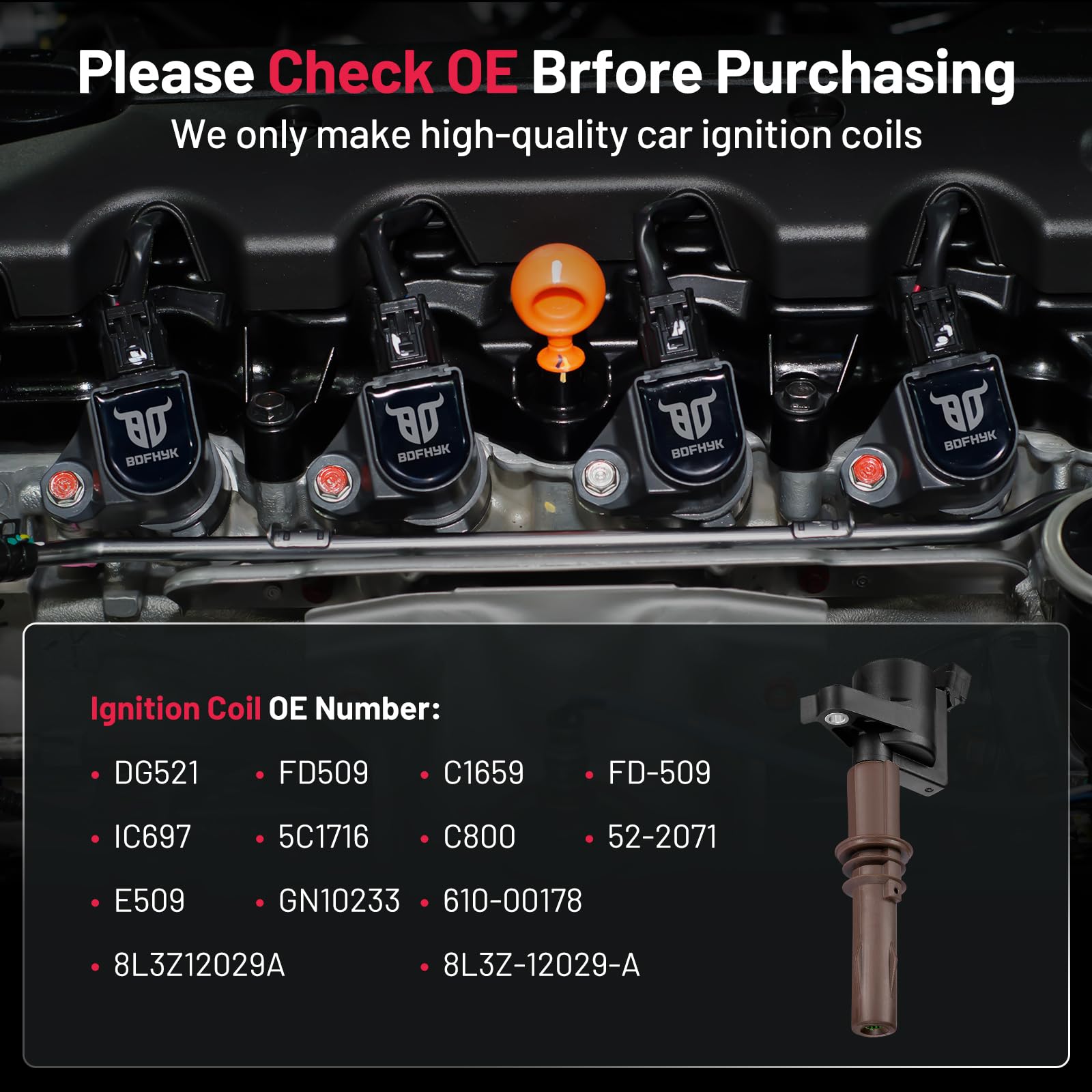 Bdfhyk Dg521 Ignition Coil Pack Compatible With Lincoln Mark Lt Navigator, F150 F250 F350 F450 Expedition Explorer Mustang, Moun