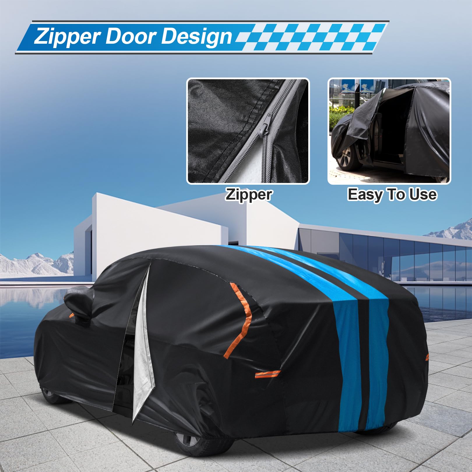 Car Cover Custom Fit For Tesla Model Y 2021-2024 Waterproof All Weather Rain Snowproof Uv Protection Windproof With Charging Por