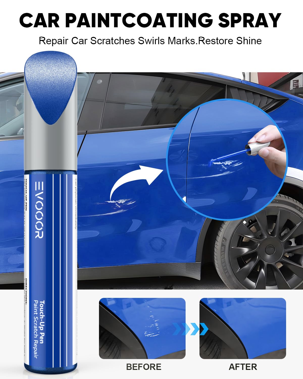 Evooor Solid Black (Pbsb) Touch Up Paint For Tesla Curb Rash Repair Kit - Diy Kit With Color-Matched Touch Up Paint For Model 3/