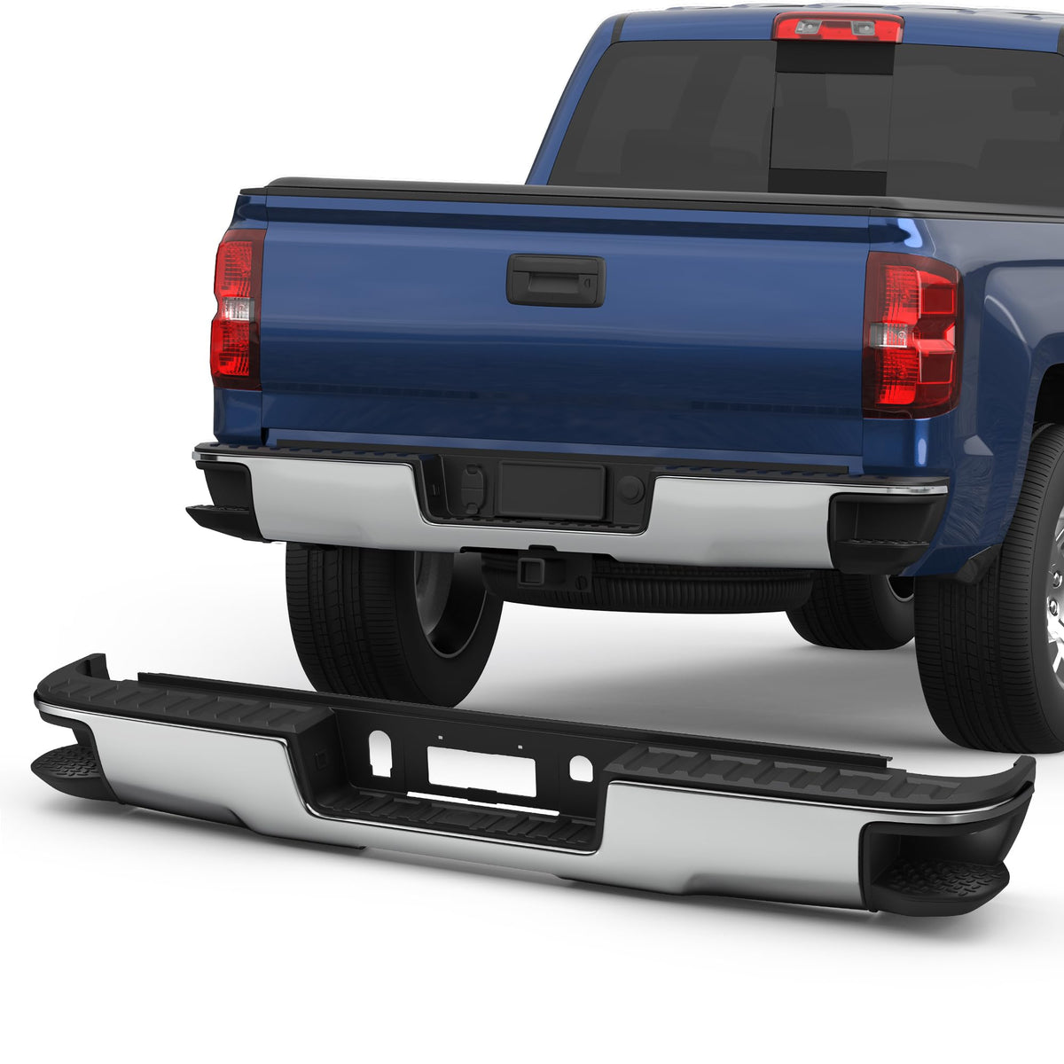 KUIPERAUTO Rear Step Bumper Assembly Compatible for 2014-2018 Chevrolet Chevy Silverado/GMC Sierra 1500 Pickup no Parking Sensor