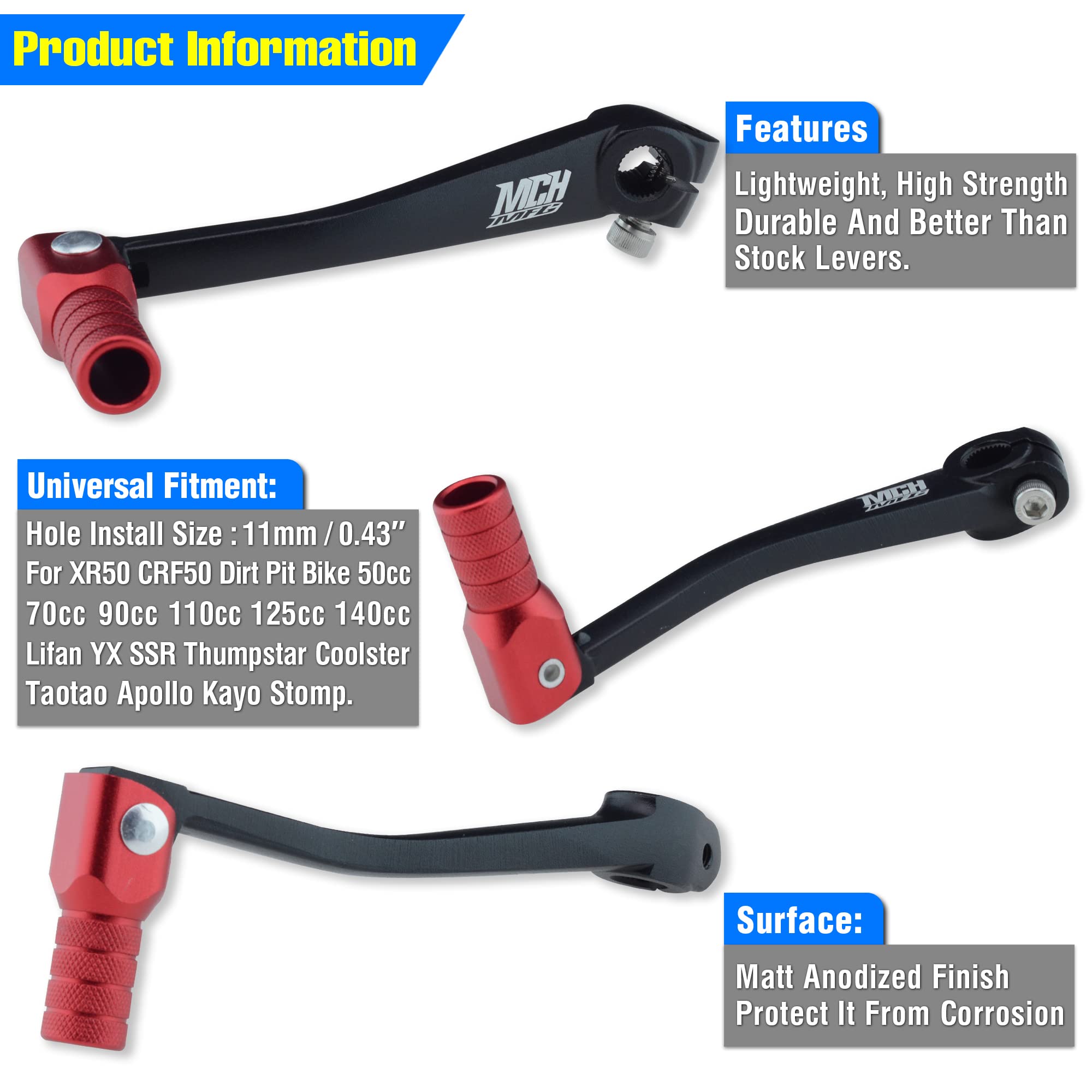 Mchmfgmotorcycle Hand Gear Lever Shifter Handle For 110Cc 125Cc 135Cc 150Cc 200Cc 250Cc Quad Dirt Bike Atv Buggy Black