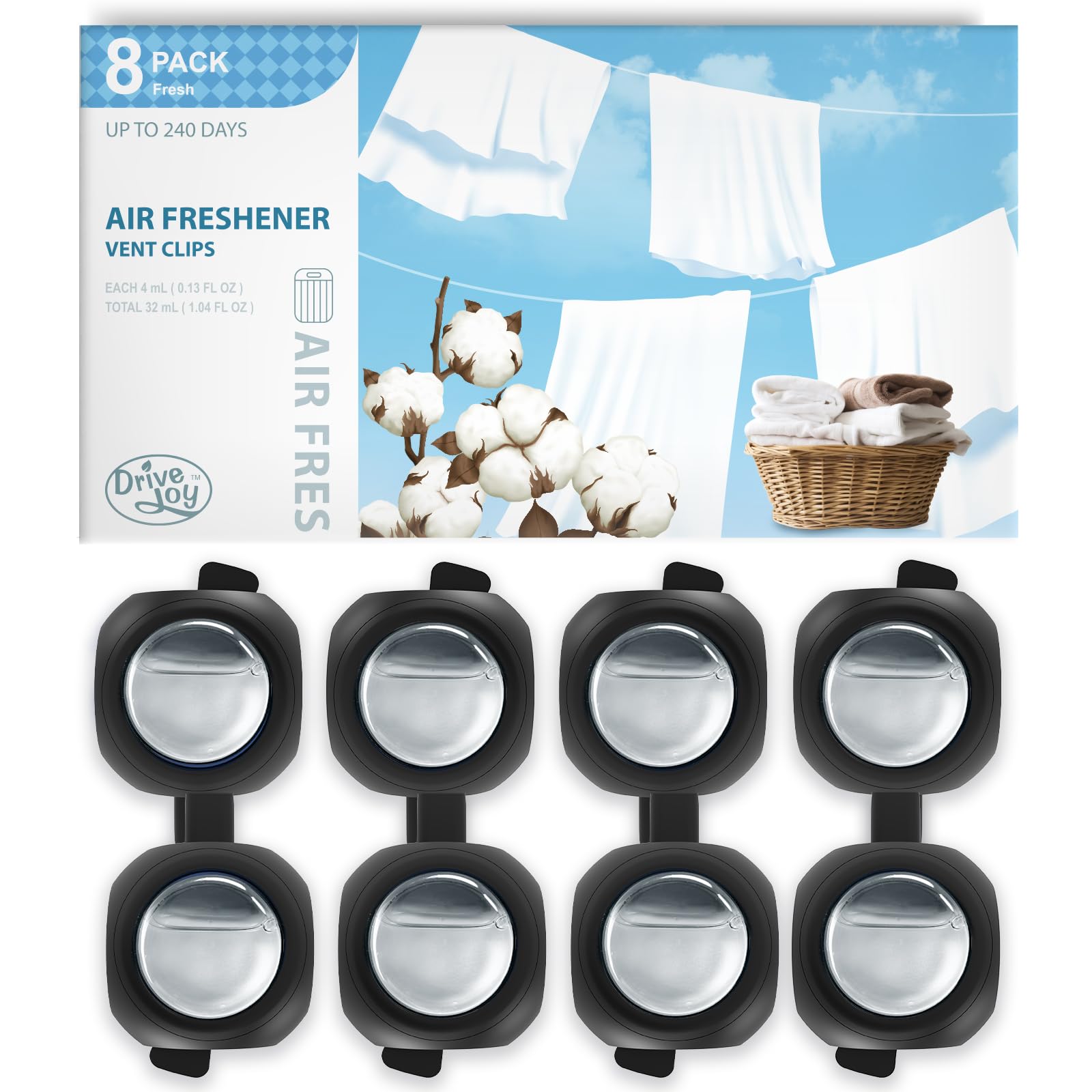 Car Air Freshener Vent Clips, 8 Pack, Provides Long-Lasting Scent, Up To 240 Days (Linen)