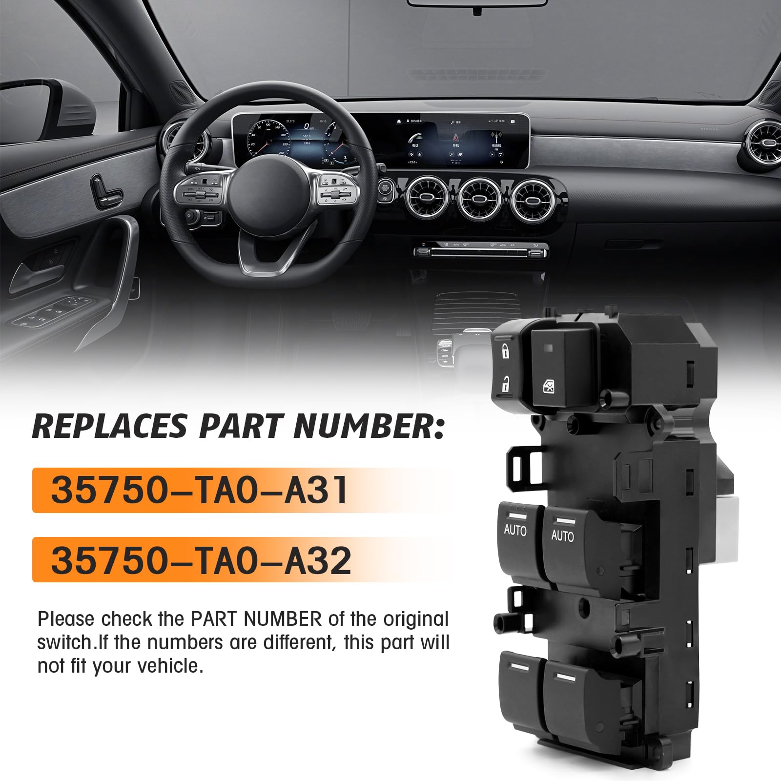 Master Power Window Switch Compatible With 2008-2012 Honda Accord Double Auto Button Replace# 35750-Ta0-A31, 35750-Ta0-A32