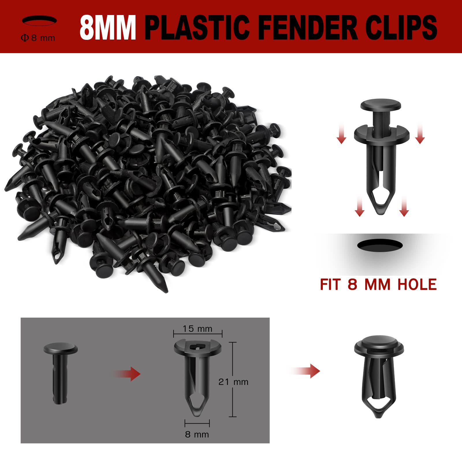 moveland 120 PCS 8mm UTV ATV Fender Clips Push Body Rivets Fasteners Clamps Compatible with RZR Kawasaki TRX Honda Suzuki and More - Include Plastic Fastener Removal Tool