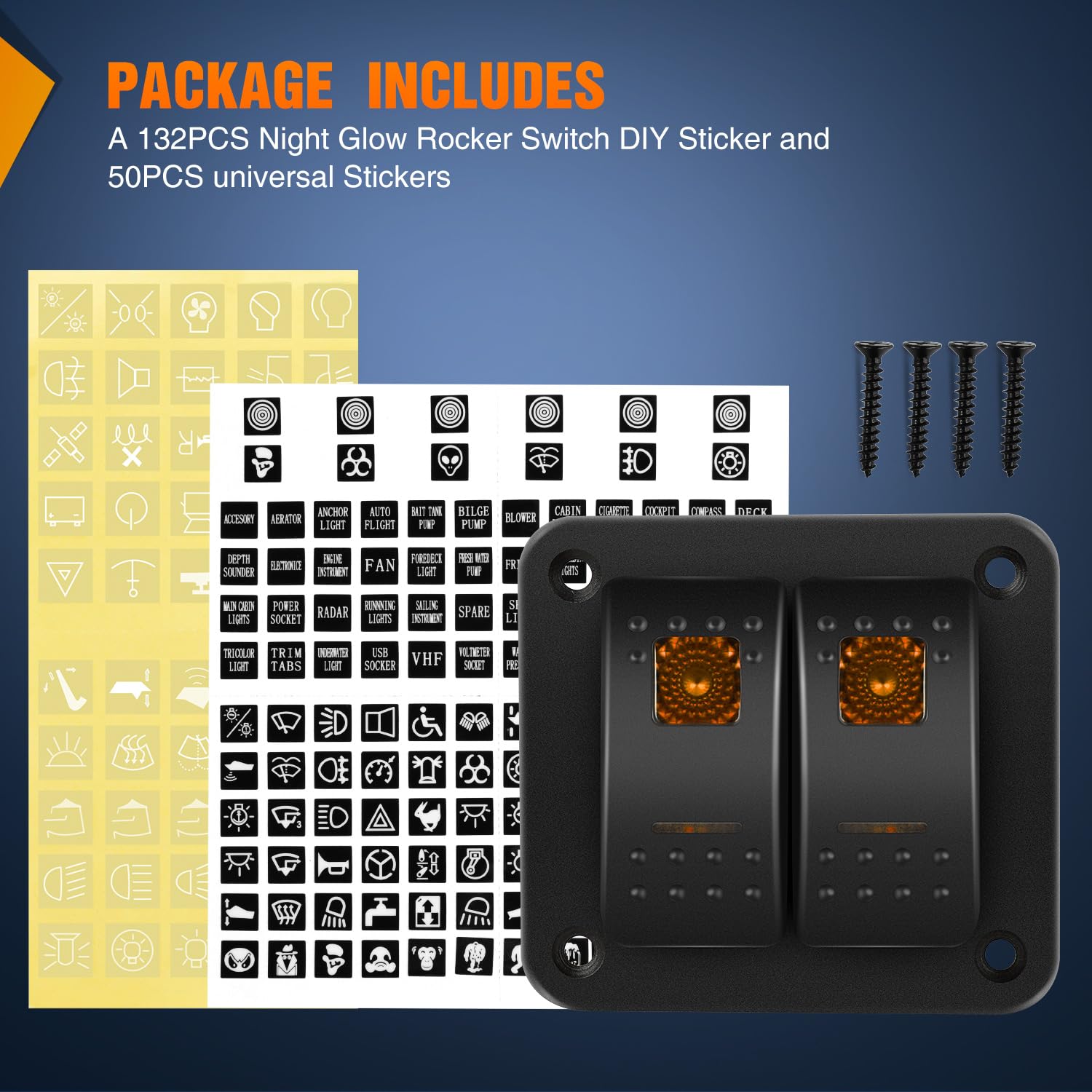Nilight 2 Gang Rocker Switch Panel With Orange Led Light 5 Pin On Off Pre-Wired Rocker Switch Aluminum Panel Toggle Switch Panel