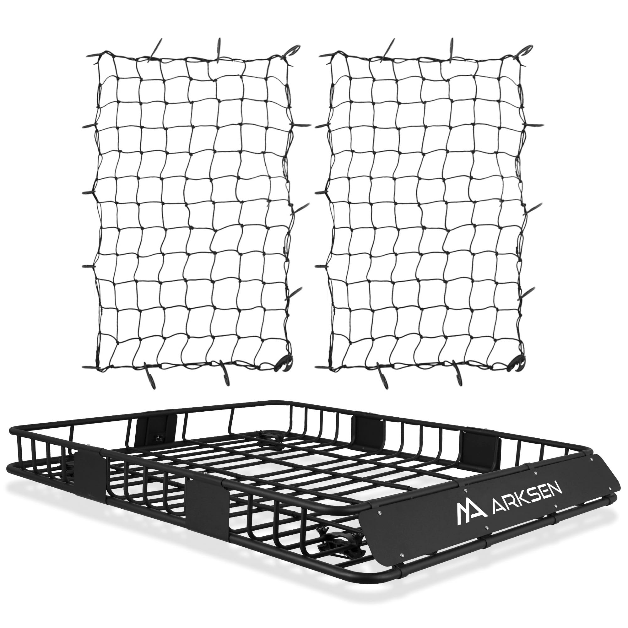 Arksen 64 X 50 X 6 Inch Universal Extra Wide 250Lb Heavy Duty Roof Rack Cargo With Two Cargo Nets, Car Top Luggage Holder Carrie