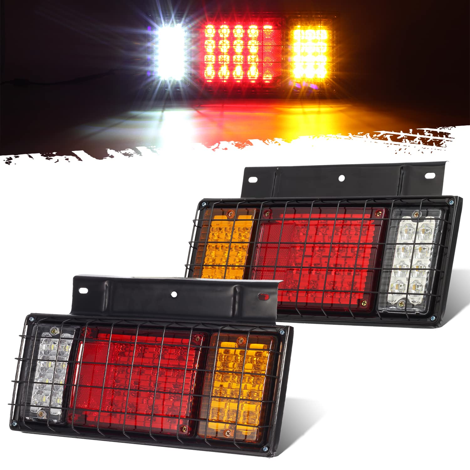 Partsam 2Pcs Led Truck Trailer Tail Lights Bar Kit 40 Led W Iron Net Protection Replacement For W Series/Compatible With Isuzu E