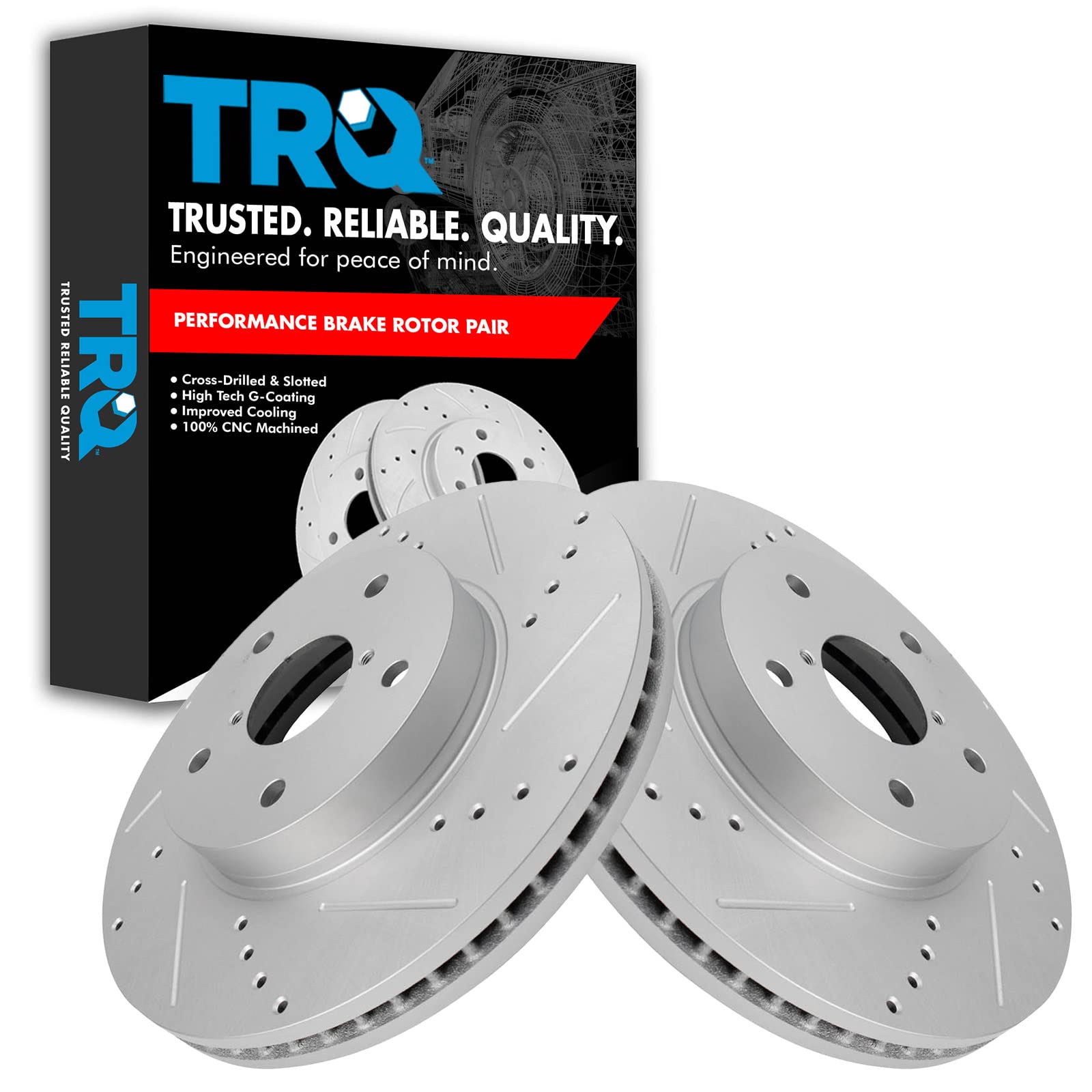 Trq Front Performance Brake Rotors Set Premium G-Coated Compatible With 2015-2019 Subaru Legacy