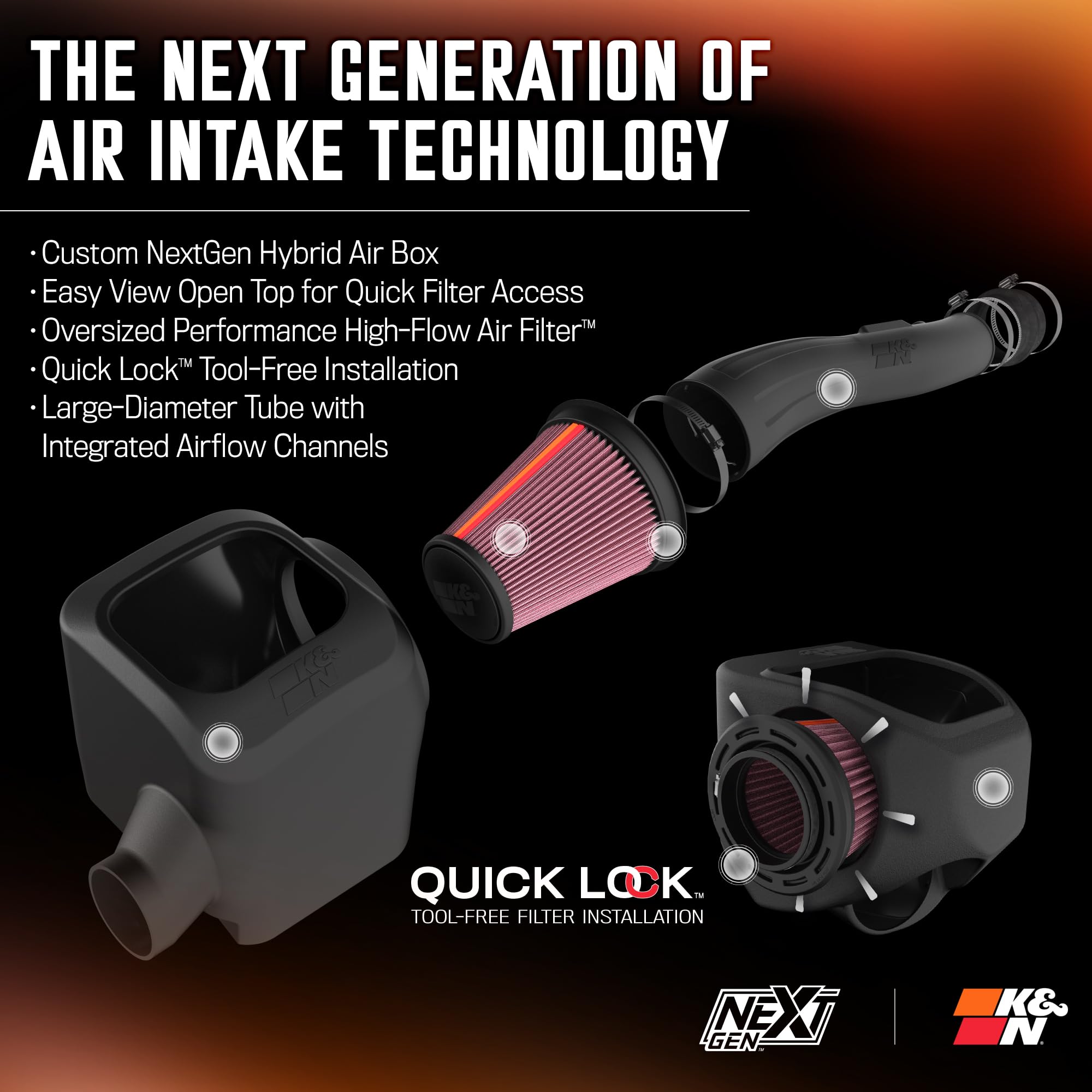 K&N Nextgen Cold Air Intake System: High-Flow Cotton Filter: Compatible With 2016-2023 Toyota: Tacoma 2016-2023, 50-9039