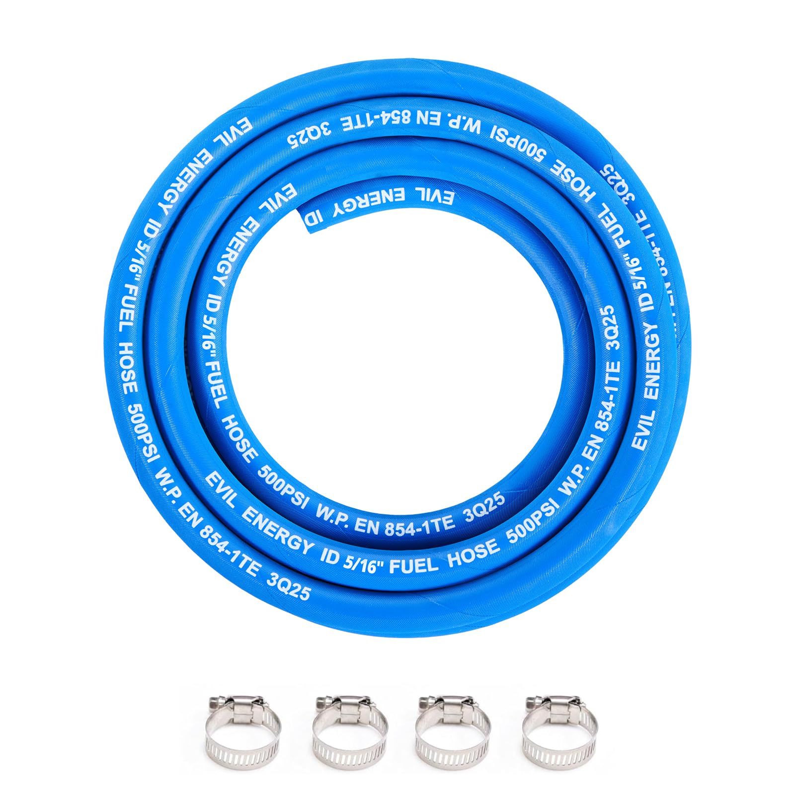 EVIL ENERGY 5/16 High Pressure Fuel Line Hose 10FT 500PSI E85 for Fuel Systems Engines NBR Rubber EN854-1TE Blue