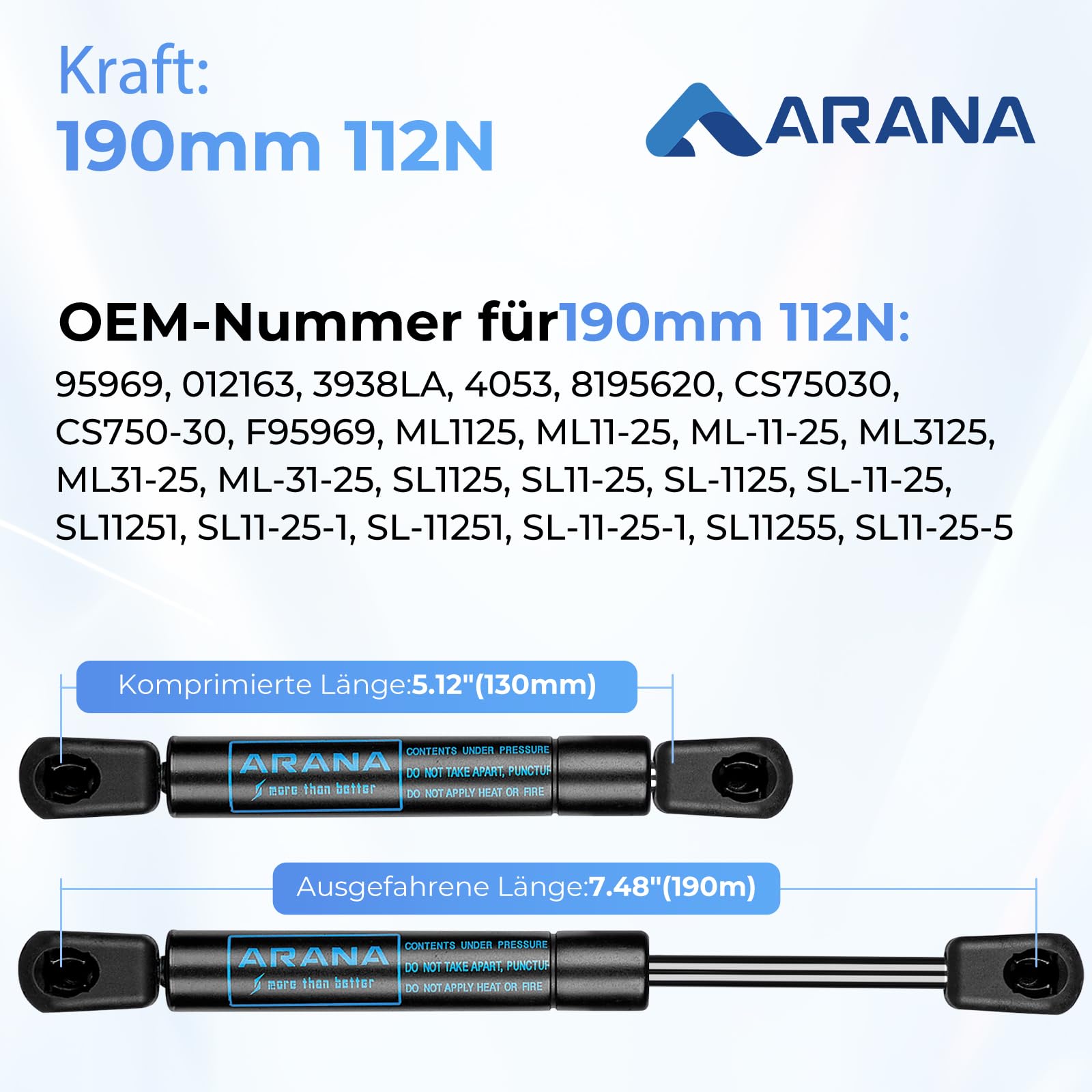 ARANA 4053 7.5 inch 25 lb/111 N Gas Strut, 8 inch Gas Spring Shock Lift Support for Sentry Safe Door Replacement RV Cabinet Sent