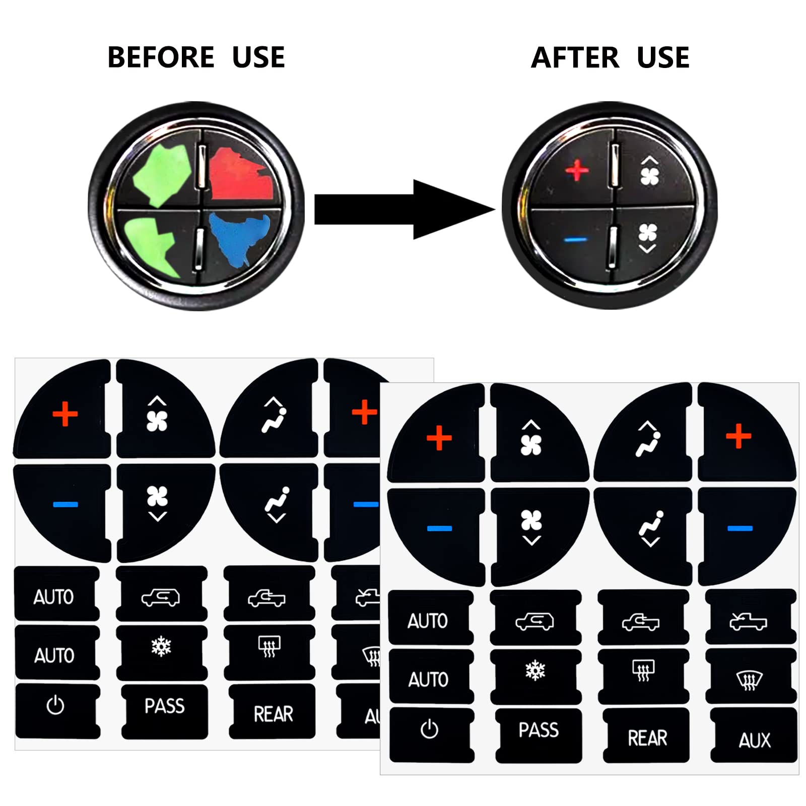 3 Packs Ac Dash Button Repair Kit Decal Stickers-Compatible With Chevy, For Fixing Ruined Faded A/C Control Buttons - Decal Repl