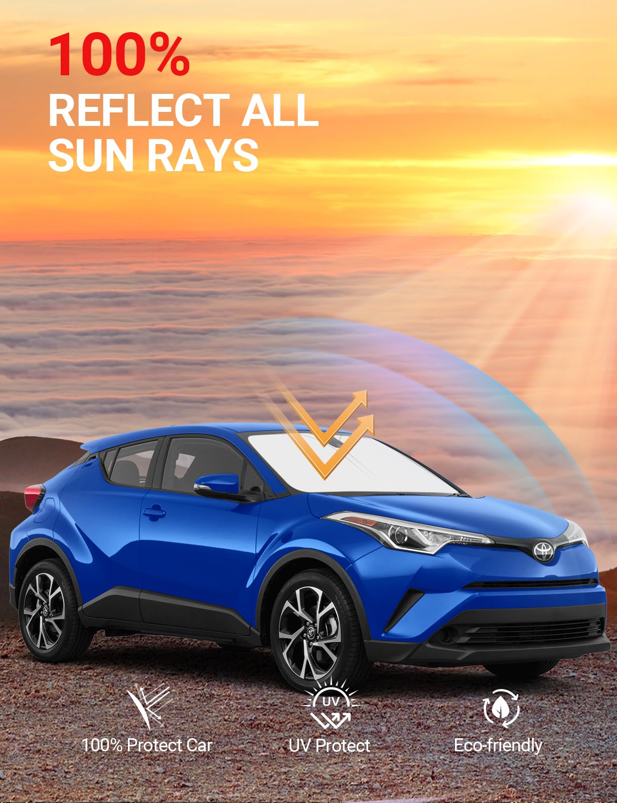Proadsy Front Windshield Sun Shade Foldable Sunshade Protector Custom Fit 2018-2024 2025 Toyota CH-R C-HR CHR, XLE Premium CUV W