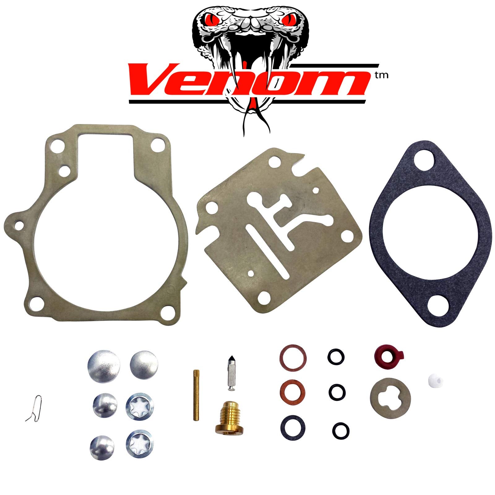 3-Pack Venom Brand Carburetor Carb Rebuild Repair Kit (For Johnson Evinrude) W Float/Fits Many 18 20 25 28 30 35 40 45 48 50 55 60 65 70 75 Hp Outboard (See Chart For Fitment)