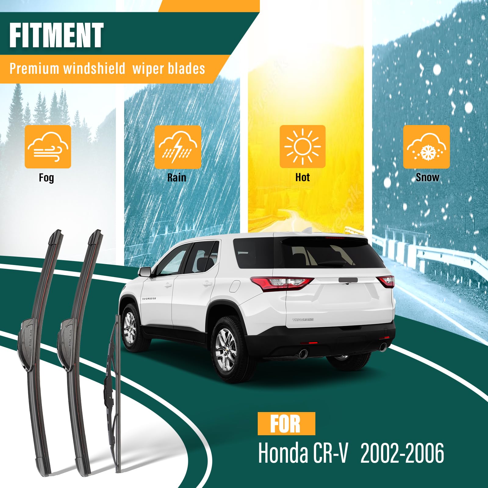 Kvq Windshield Wiper Blades Replacement For Honda Crv Cr-V 2002 2003 2004 2005 2006 Original Factory Quality Front Rear Wiper Bl