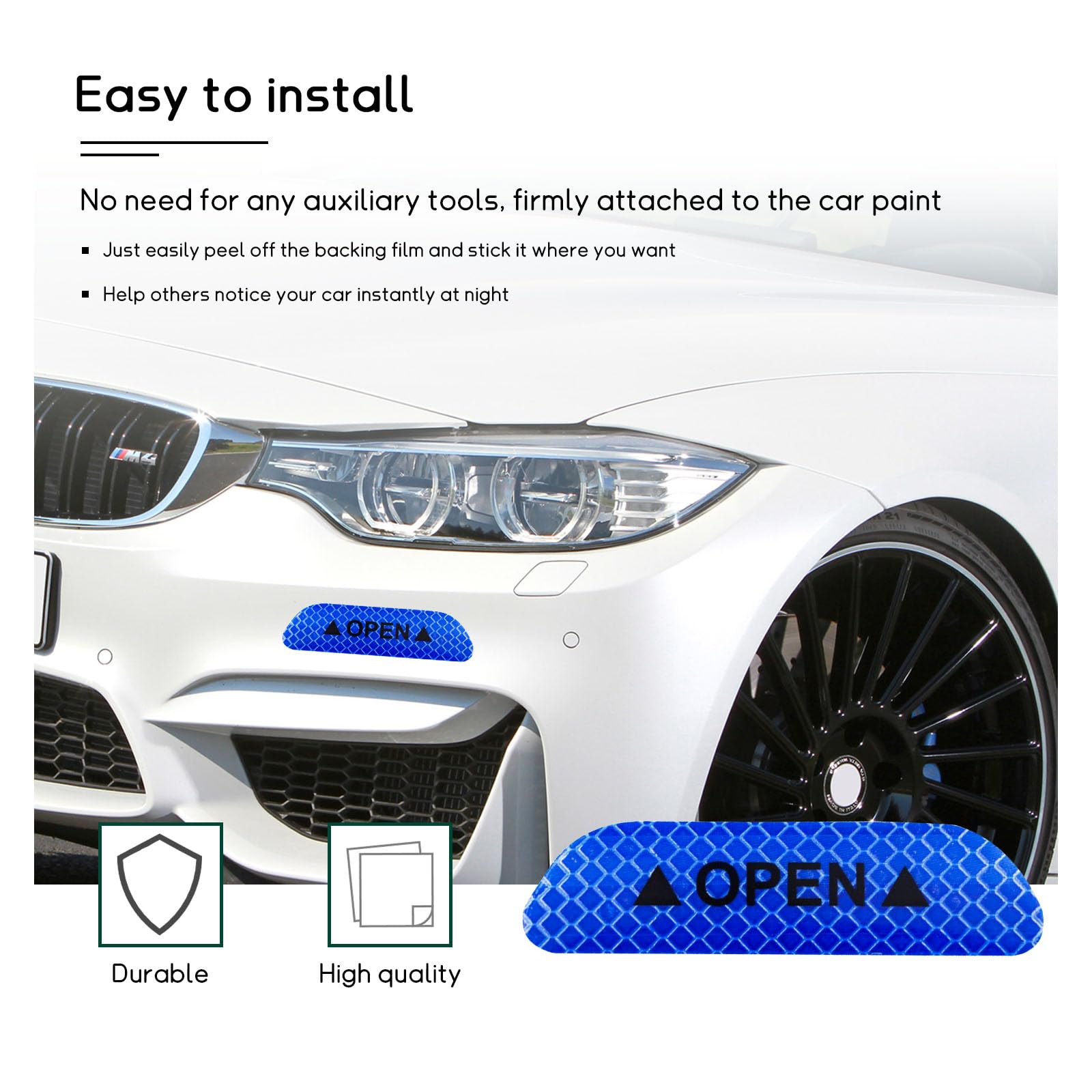 Dickno 4 PCS Car Door Reflective Safety Stickers, Night Visibility Auto Safety Warning Logos Anti-Collision Protective Strip, Un