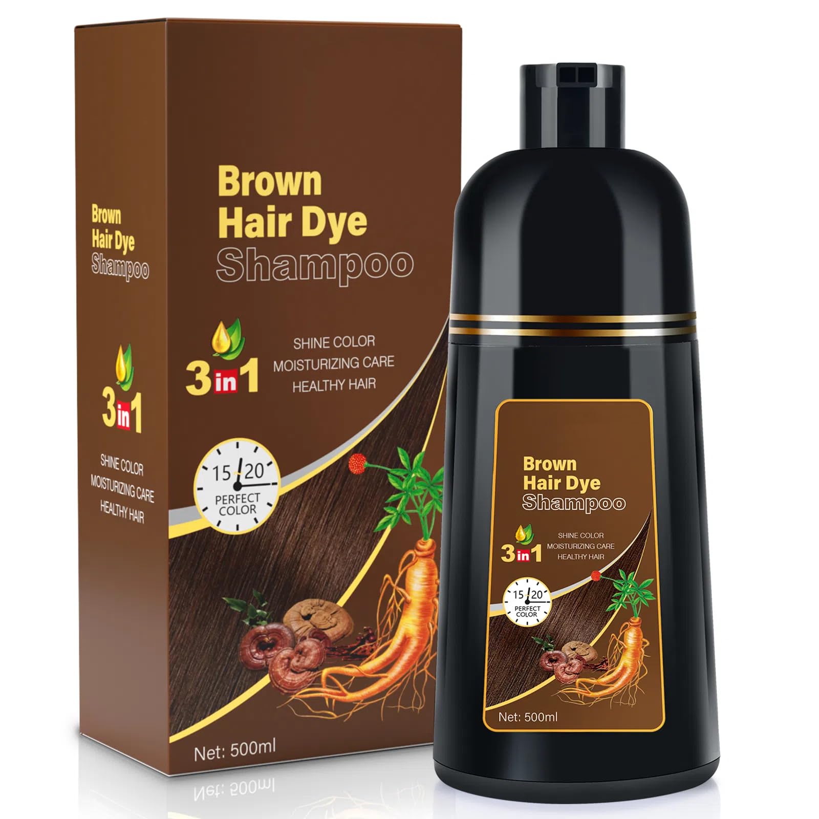 BOJICA Hair Color Shampoo  Brown Hair Dye Shampoo 3 in 1 for Women&Men Herbal Ingredients Hair Dye in Minutes/Semi-Permanent/(16.9 FL OZ)-New