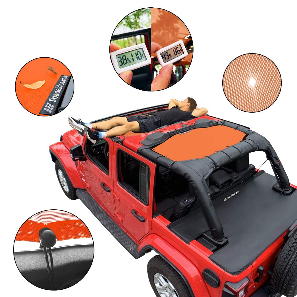Shadeidea Sun Shade Top For Jeep Wrangler Jl Unlimited (2018-2023) 4 Door Front And Rear 2 Piece-Orange Mesh Screen Sunshade Jlu