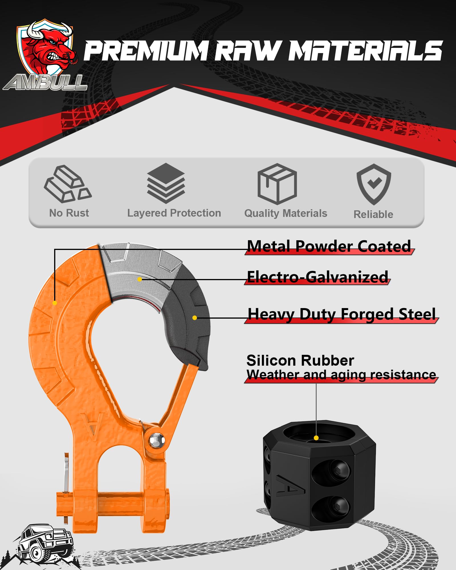 Ambull Heavy Duty Forged Steel 3/8'' Grade 70 Safety Latch Winch Cable Hook Stopper & Clevis Slip Hook Sets, Included Allen Wren