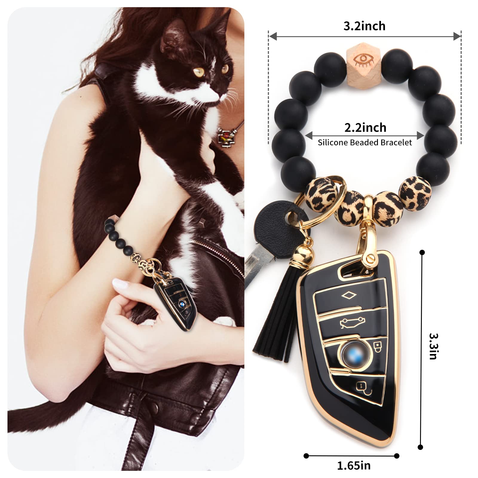 QfungYe Compatible For BMW 2 3 5 6 7 X1 X2 X3 X4 X5 X6 Series Wristlet Key Fob Cover,Anti-Fingerprint Special TPU Key Case,For W