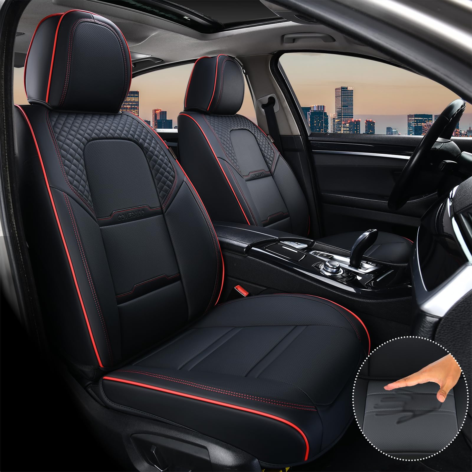 Coverado Car Seat Covers Front Seats, 2 Piece Car Seat Protector With Removable Headrest, Nappa Leather Breathable Front Side Al