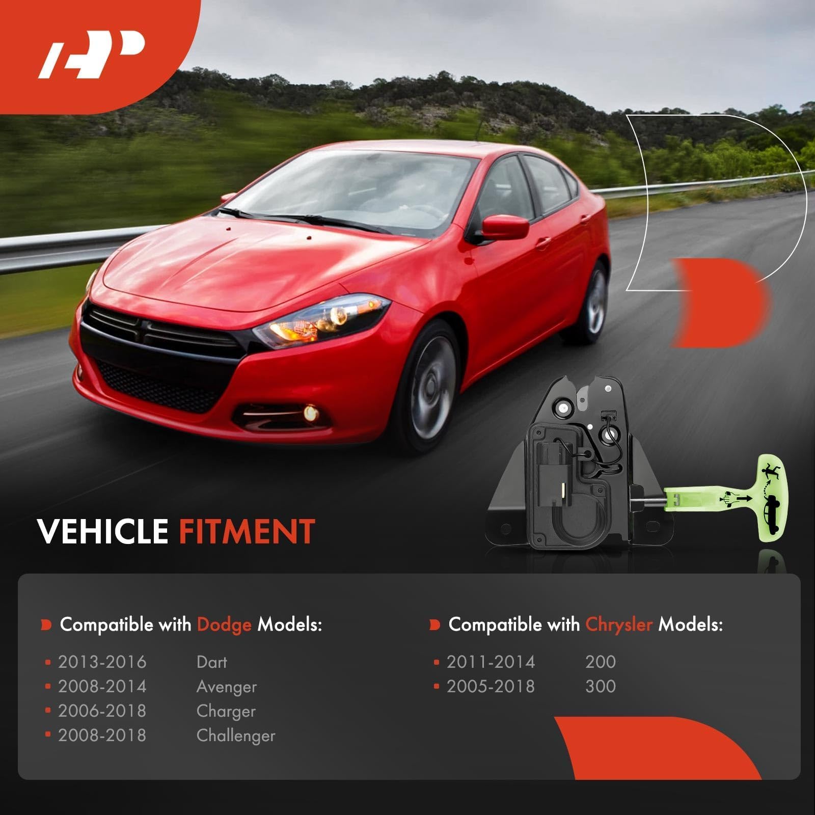 A-Premium Rear Tailgate Lock Trunk Latch Actuator for Chrysler 300 2005-2018, Dodge Dart 2013-2016, Charger 2006-2018,