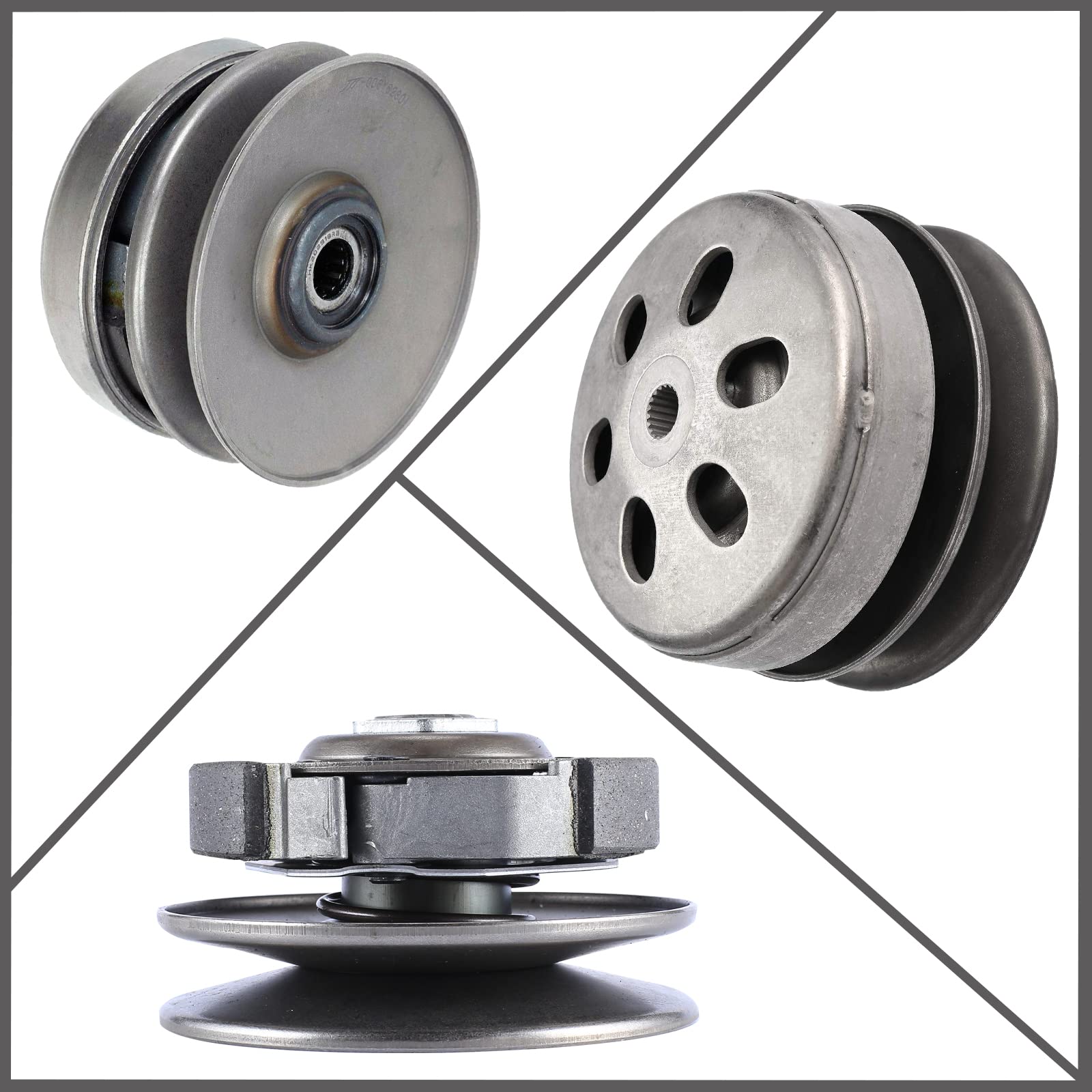 Batoneco Rear Clutch Assembly With Driven Pulley & Clutch Bell For Gy6 125Cc 150Cc 157Qmj 152Qmi 4-Stroke Engine, 19 Spline, Scooter Atv Go Kart