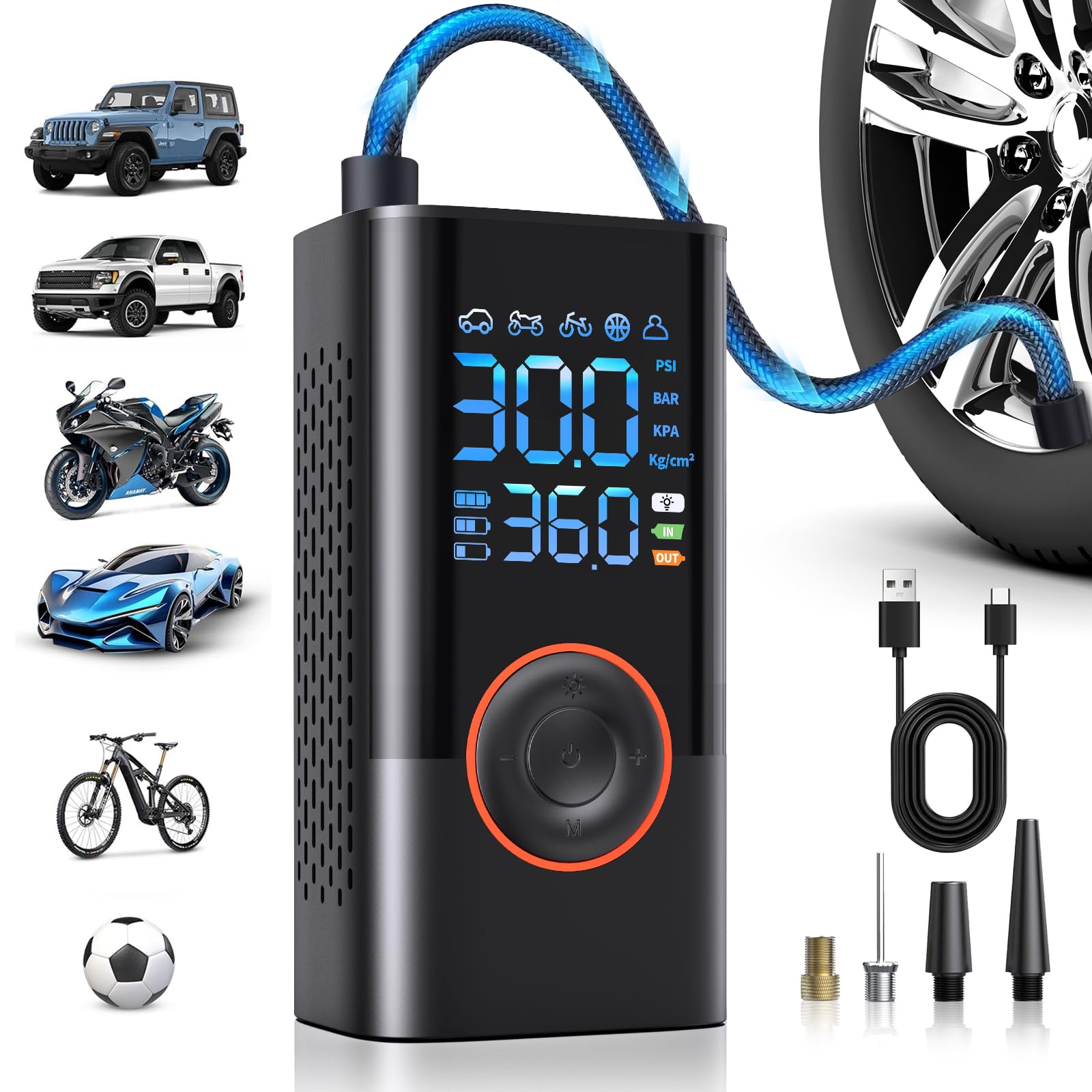 Tire Inflator Portable Air Compressor Portable Cordless Mini Air Pump With Digital Pressure Gauge 150Psi 3X Fast Inflation And A