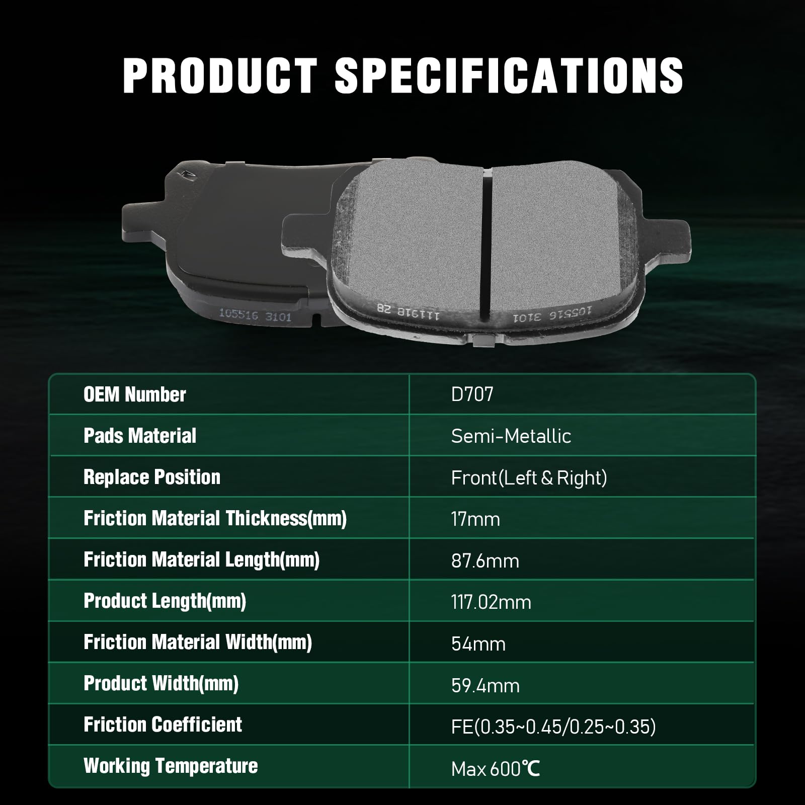 Automuto D707 & D835 8Pcs Front Rear Ceramic Pads Brake Fit For 2000-2001 For Lexus Es300,2000-2001 For Toyota For Camry