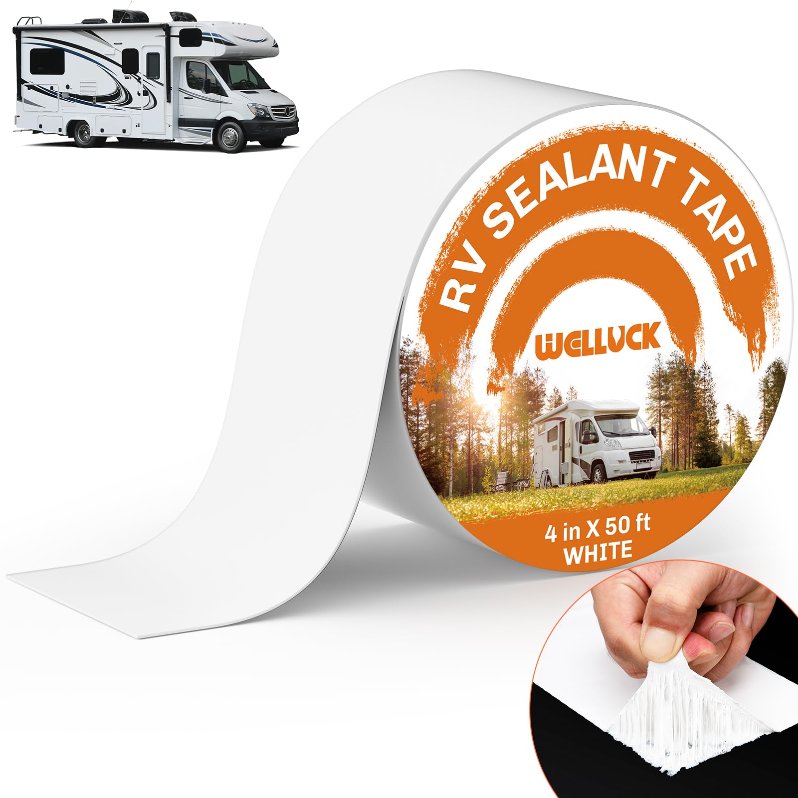 Welluck Rv Roof Tape Sealant Roofing Tape, 4 Inch X 50 Foot Natural White Rv Tape For Roof Repair Camper Trailer Boat Sealing Le
