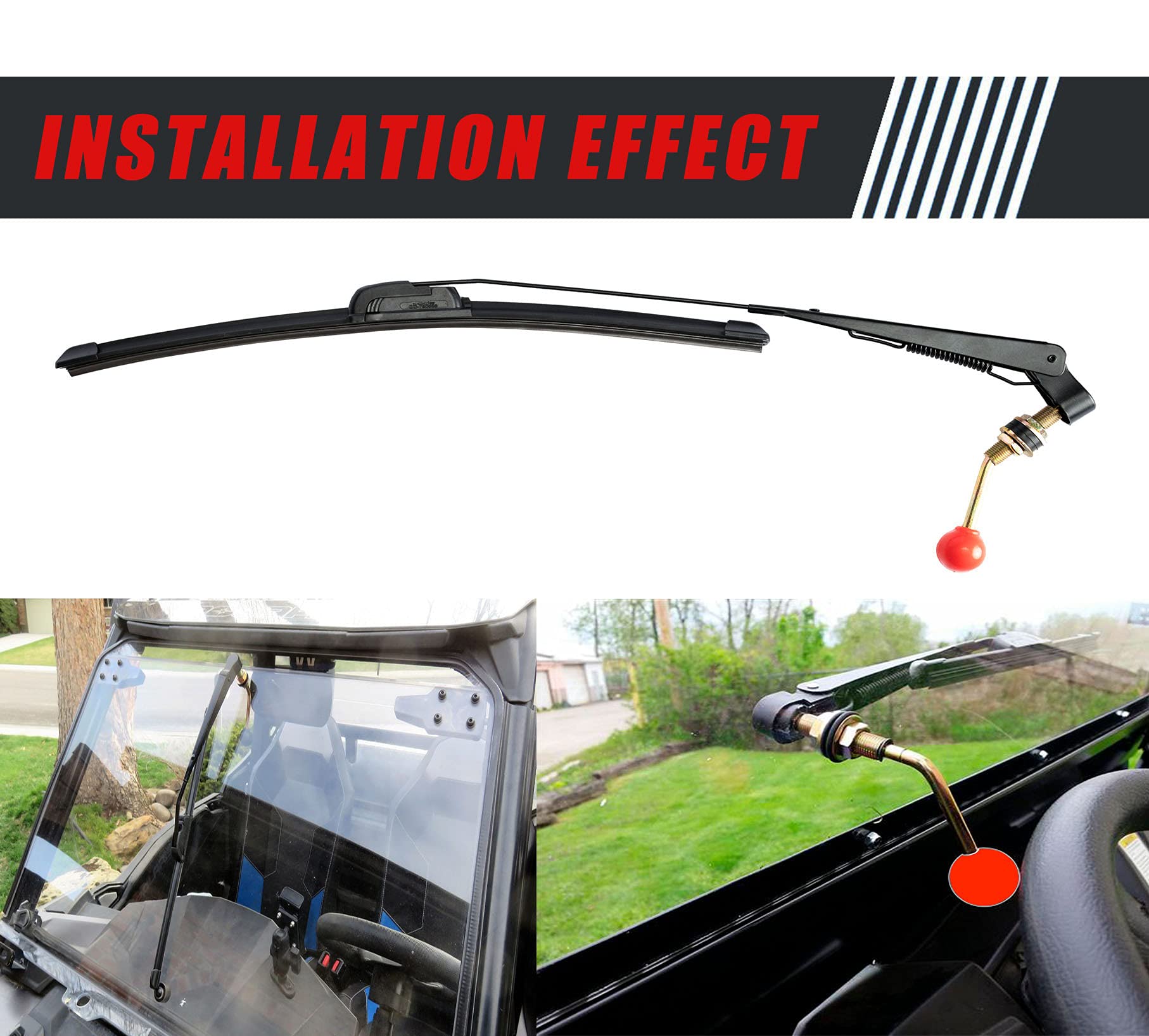 Boine 2 Set 15.7'' UTV Hand Operated Manual Windshield Wiper Kit Compatible with UTV Golf Cart Polairs RZR Ranger Can Am X3 Comm