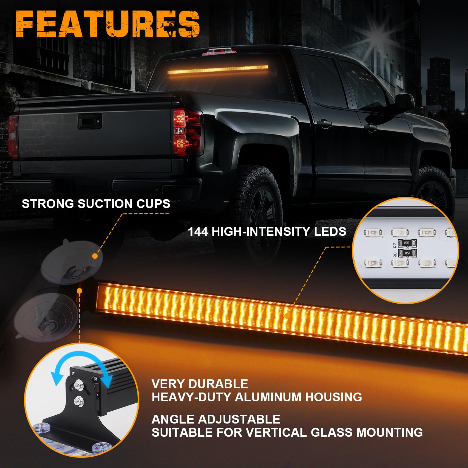Xridonsen 35 Inch Traffic Advisor Light Bar 144 Led Amber Strobe Lights Emergency Warning Flashing Safety Interior Windshield W/Directional Arrow For Construction Vehicles Snow Plow Trucks