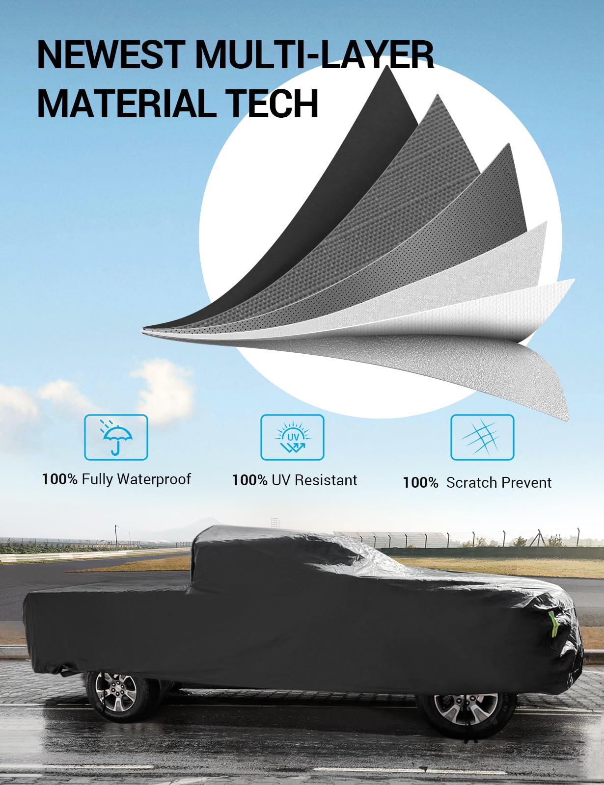 Proadsy 2025 Upgrade Car Cover Compatible With Tundra 2016-2024 2025 Crewmax With 5.5Ft Windproof All Weather Waterproof Sun Rai