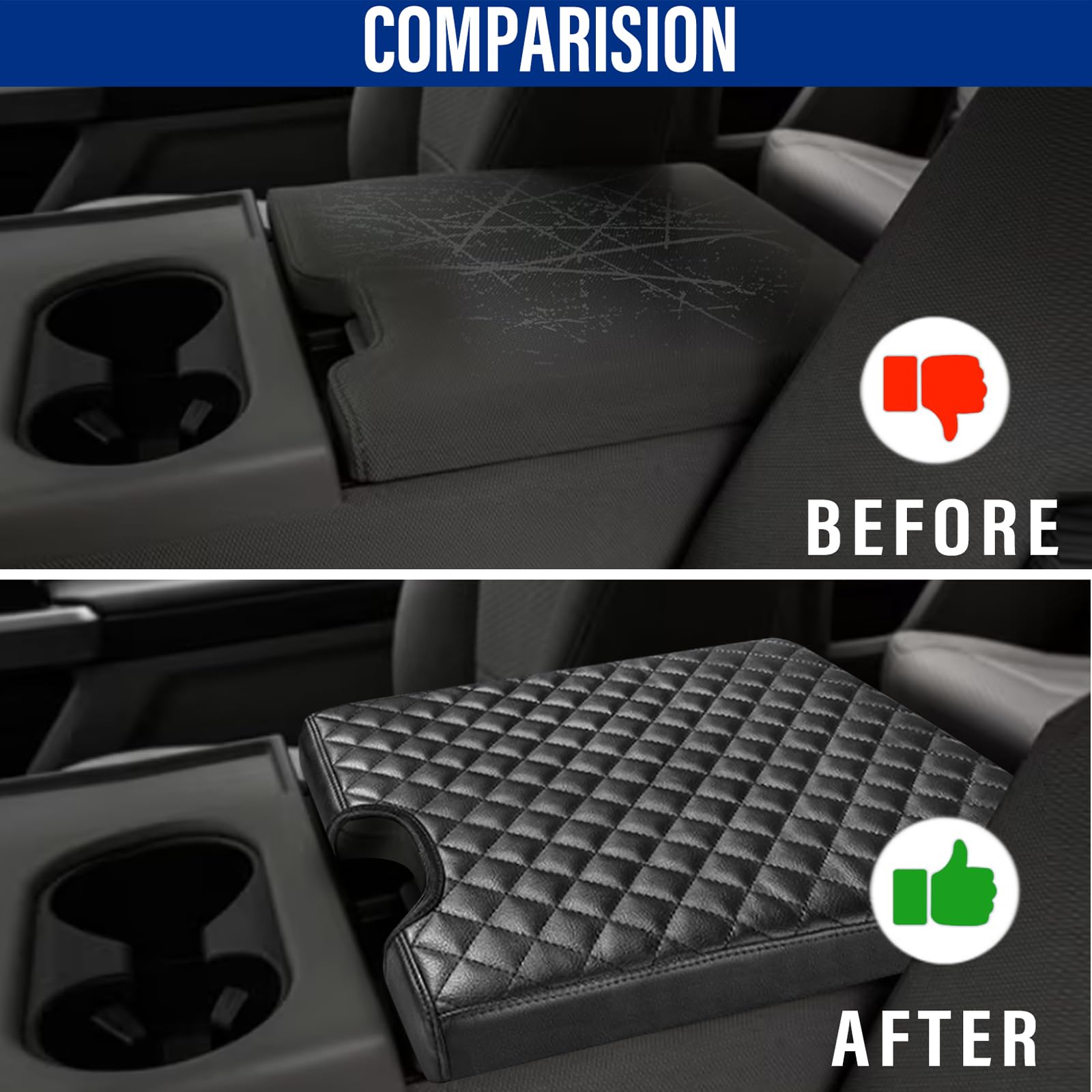 Center Console Cover For Ford F150 2015-2022, F250 F350 F450 F550 2017-2022, Pu Leather Car Interior Accessories, Armrest Cover
