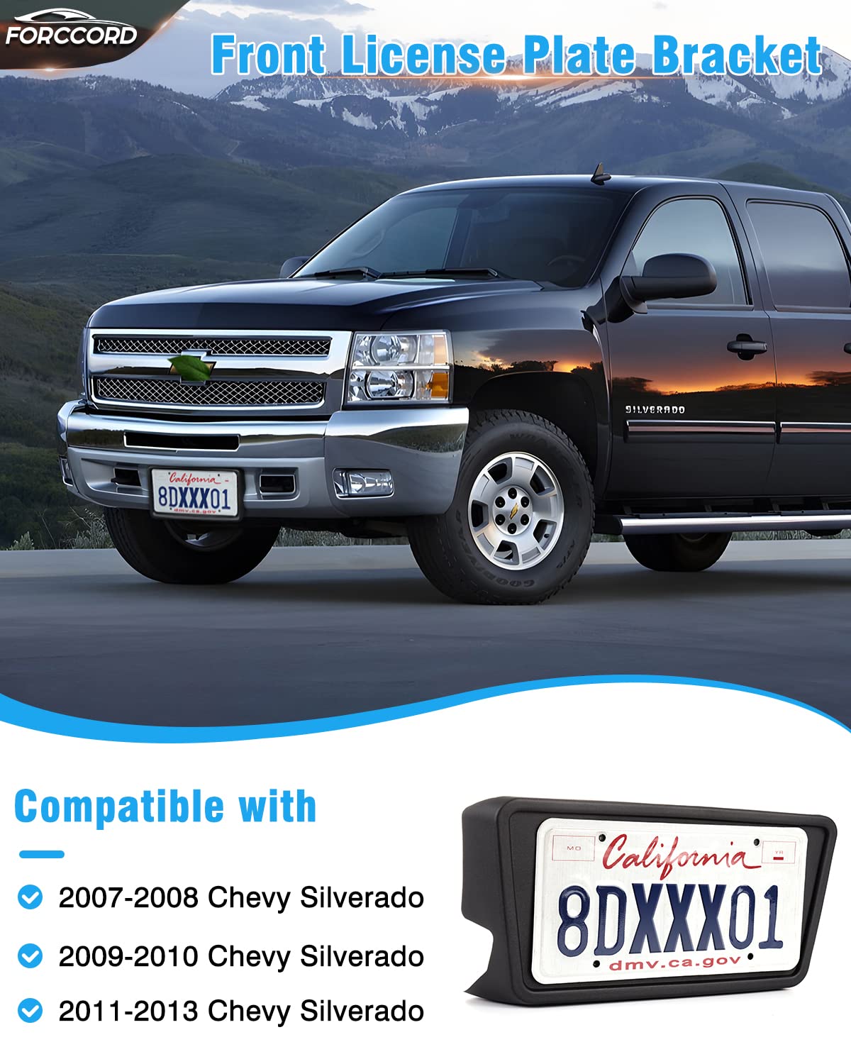 Forccord Custom Fit For License Plate Bracket Chevy Silverado 2013 2012 2011 2010 2009 2008 2007 Replacement Front License Plate