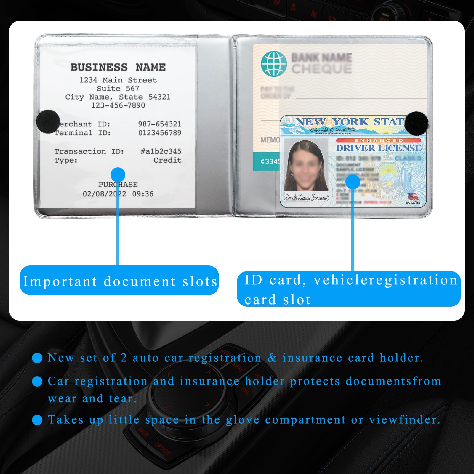 Kewucn 1 Pc Car Registration Insurance Holder, Essential Auto Card Glove Box Organizer, Vehicle Interior Accessories Perfect For